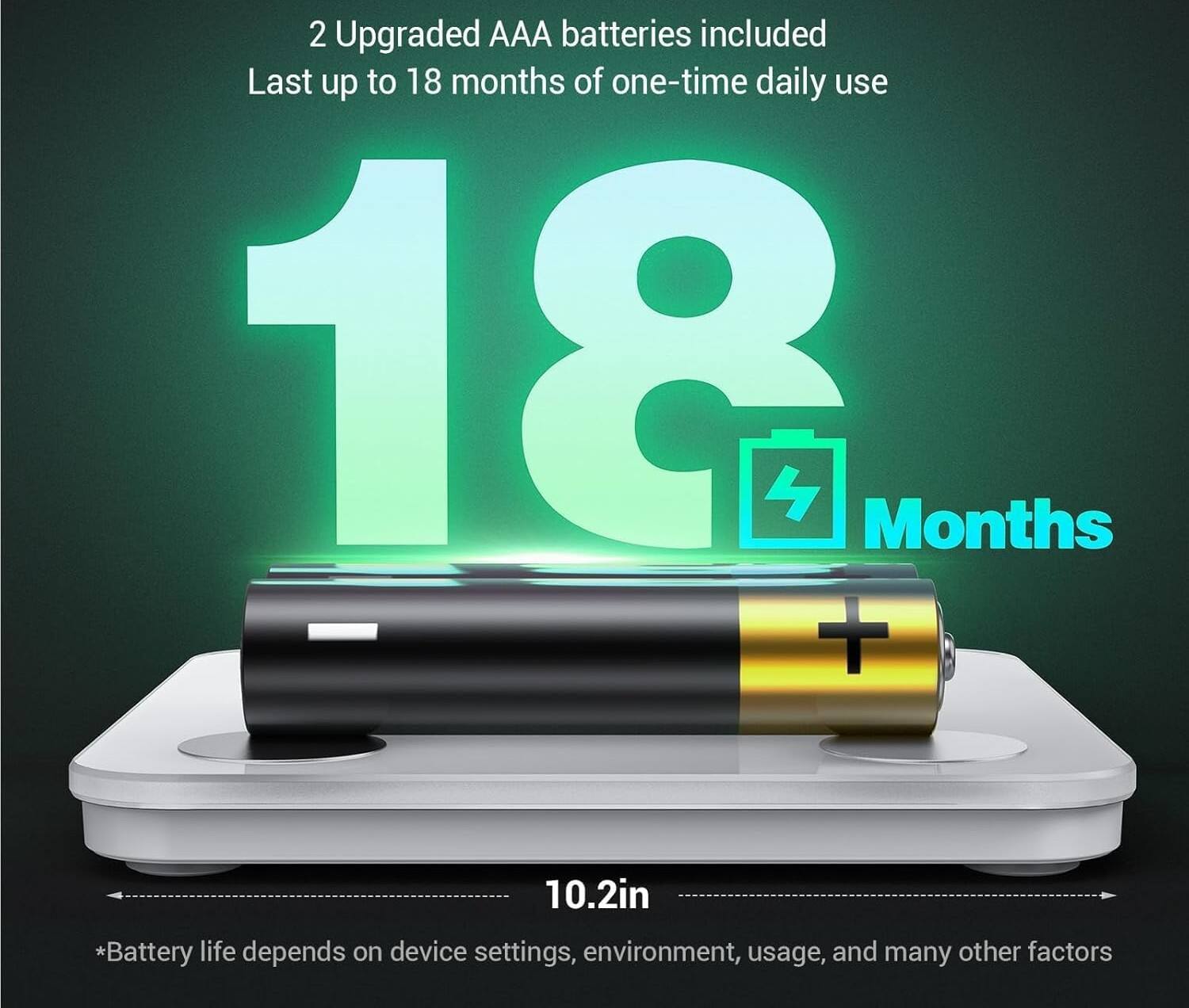 2 Upgraded AAA batteries included  
Last up to 18 months of one-time daily use  

18 Months  

10.2in  

*Battery life depends on device settings, environment, usage, and many other factors
