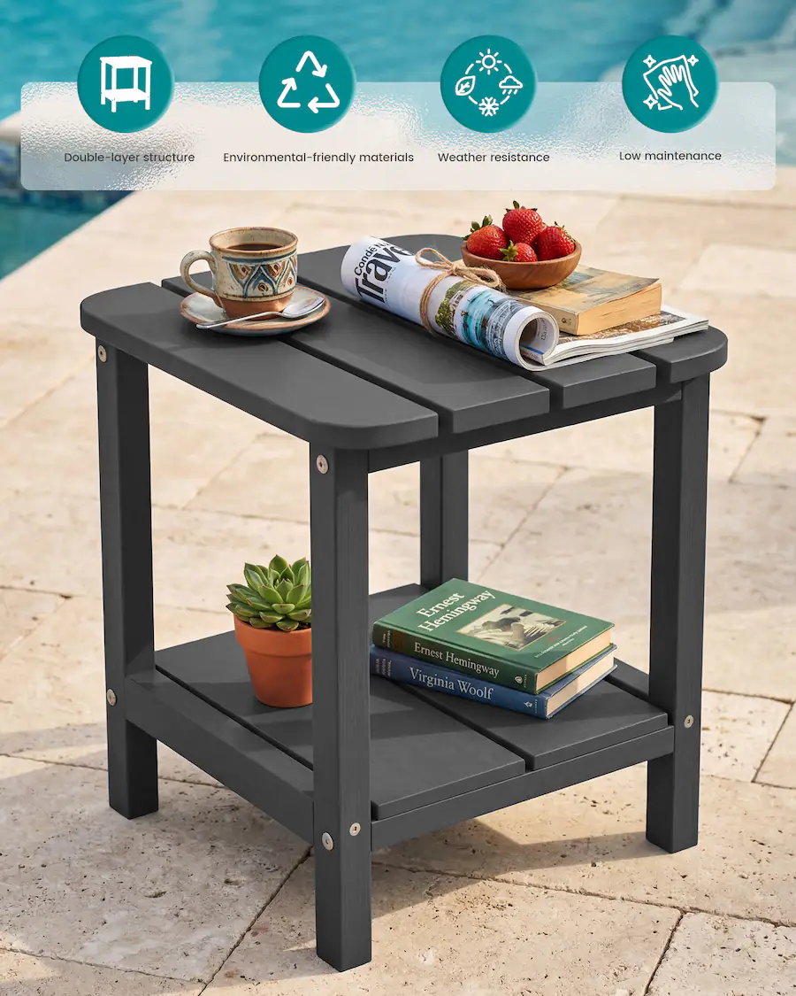 Format Table Stting SERWALL HIPS Double Layer Outdoor Side Table Set of 2, All Weather ...