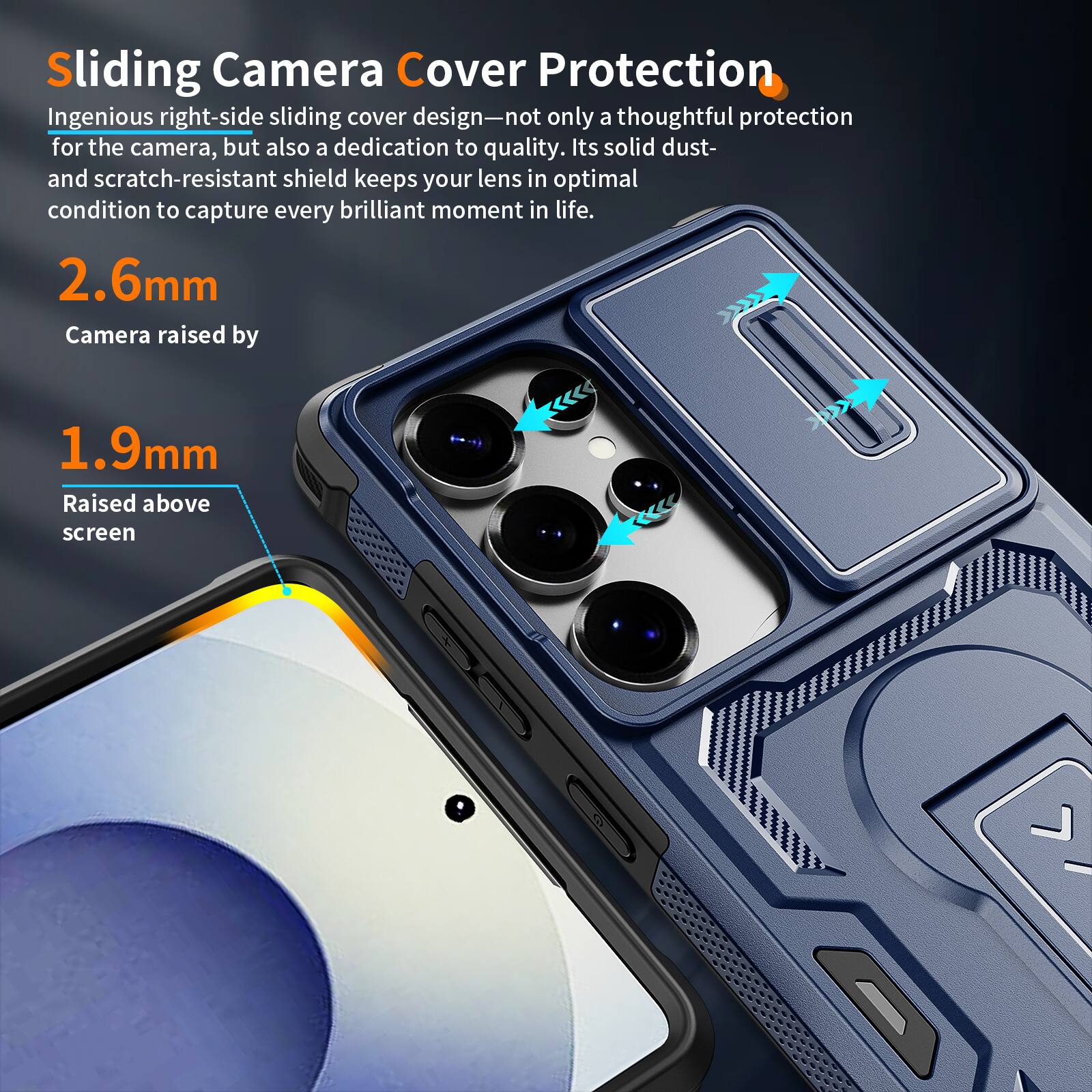Sliding Camera Cover Protection

Ingenious right-side sliding cover design—not only a thoughtful protection for the camera, but also a dedication to quality. Its solid dust- and scratch-resistant shield keeps your lens in optimal condition to capture every brilliant moment in life.

2.6mm Camera raised by 1.9mm

Raised above screen