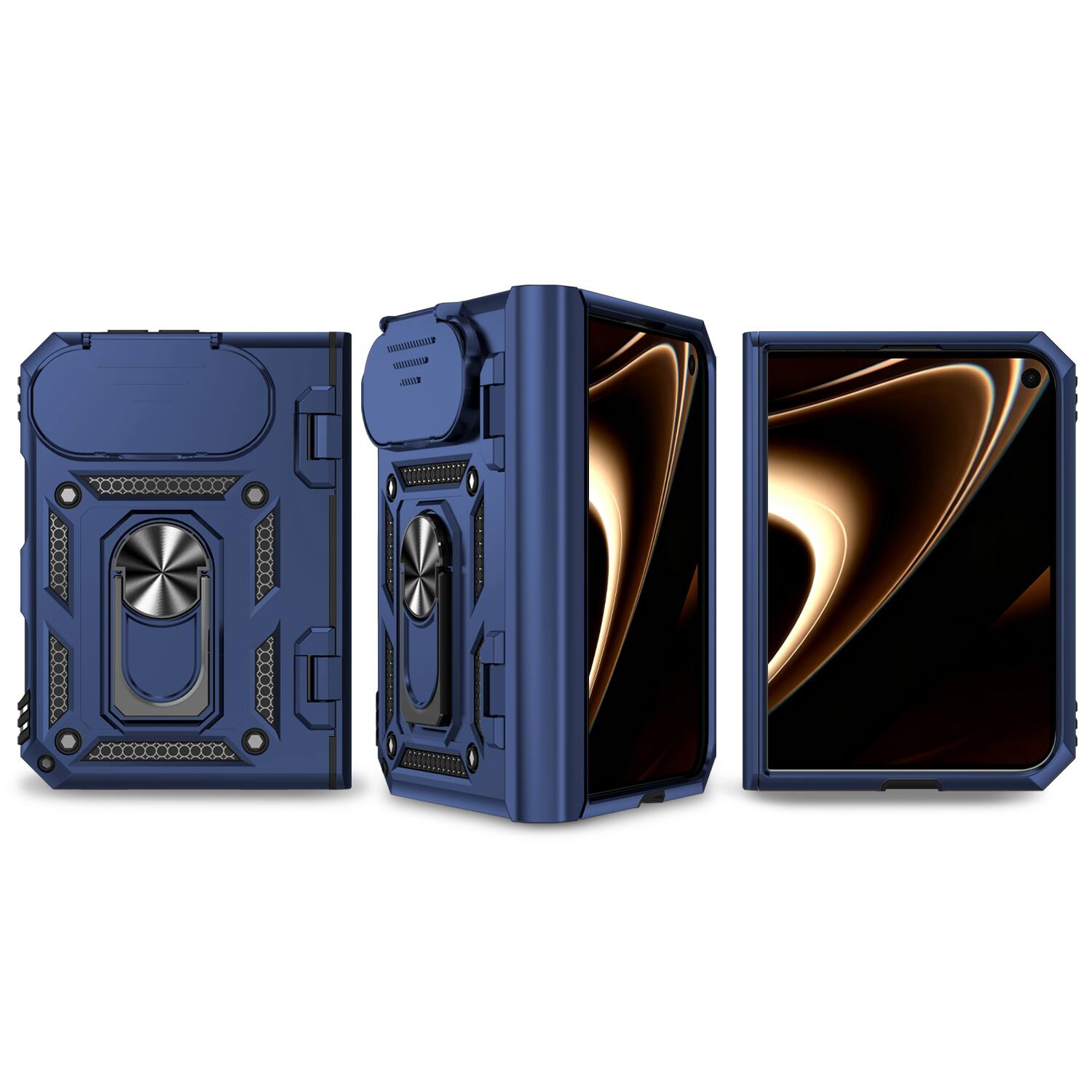 Left. UUCOVER - Rugged Protective Case for Apple iPhone Duo,Shockproof TPU Hinge Protection PC Case Sliding Cover Ring Stand Cover - Blue.