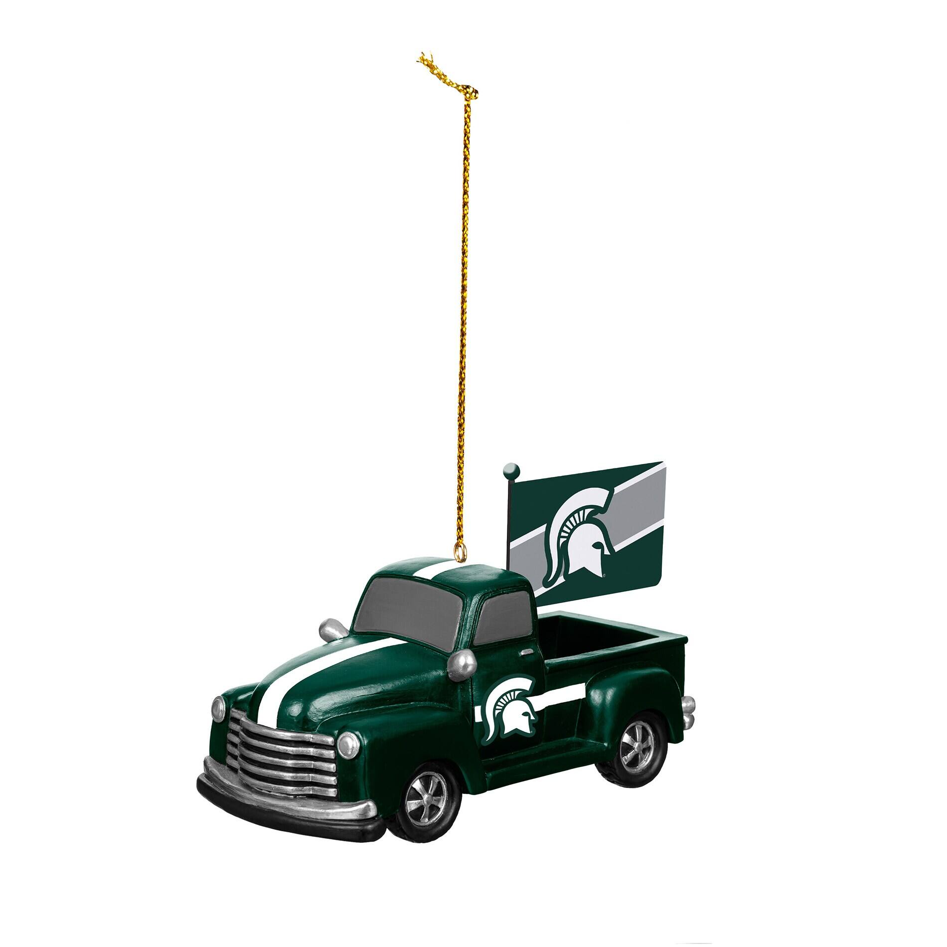 Front. Evergreen Enterprises - Michigan State Spartans 3" Rally Truck Two-Piece Ornament Set - Multicolor.
