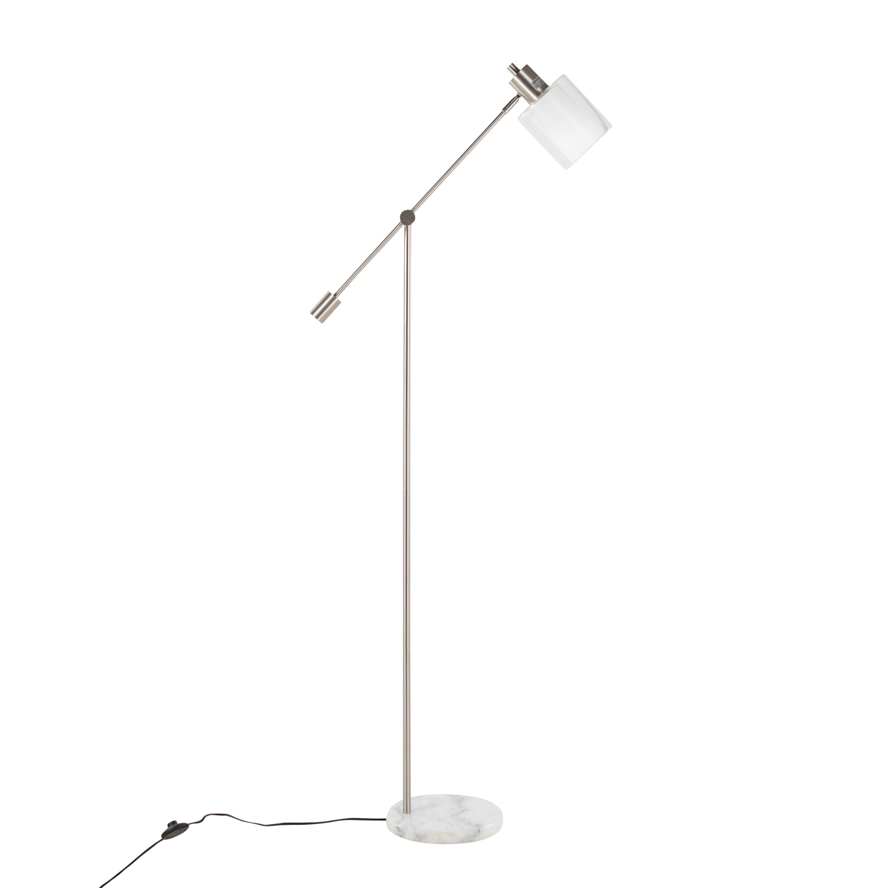 Left. Loheer - Loheer Modern Standing Lamp Nickel Metal Tall Floor Lamp with White Marble Base Clear and Frosted Glass Shade - Nickel.