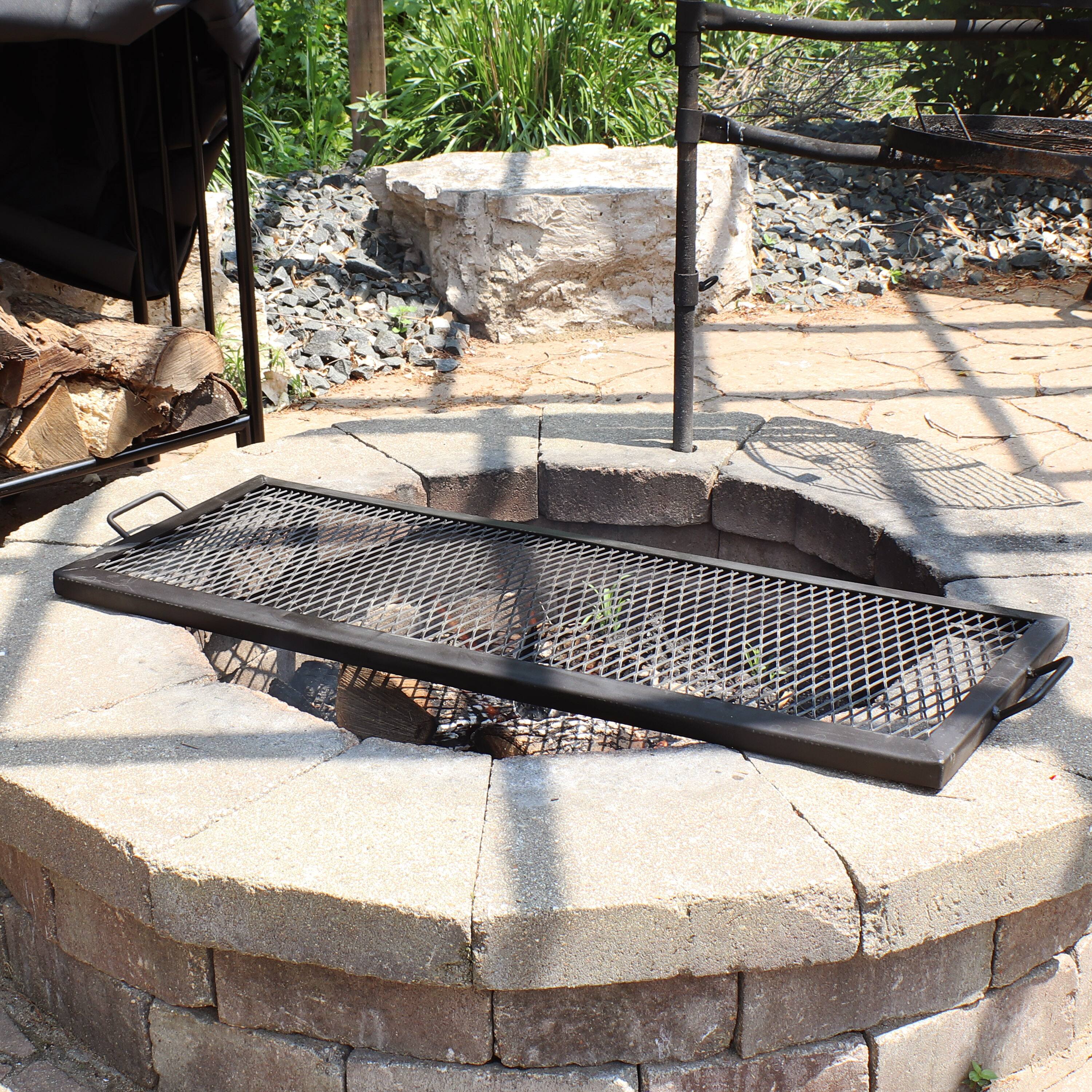 Alt View 3. Sunnydaze - 40 in Steel X-Marks Fire Pit Cooking Grill with Handles - Black.