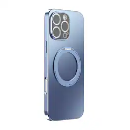 Dteck - for Apple iPhone 16 Pro Max Magnetic Plated Case,with 360 Rotatable Stand+Full Lens Cover,PC+TPU Hybrid Shockproof Shell - Lightblue
