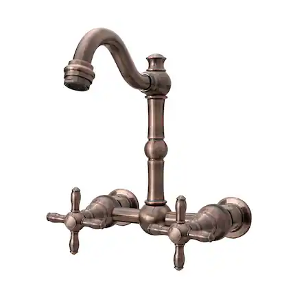 Front. Akicon - Akicon 6 inch Solid Brass Wall Mount Bathroom Faucet with 2 Cross Handles in Antique Copper - Antique Copper.