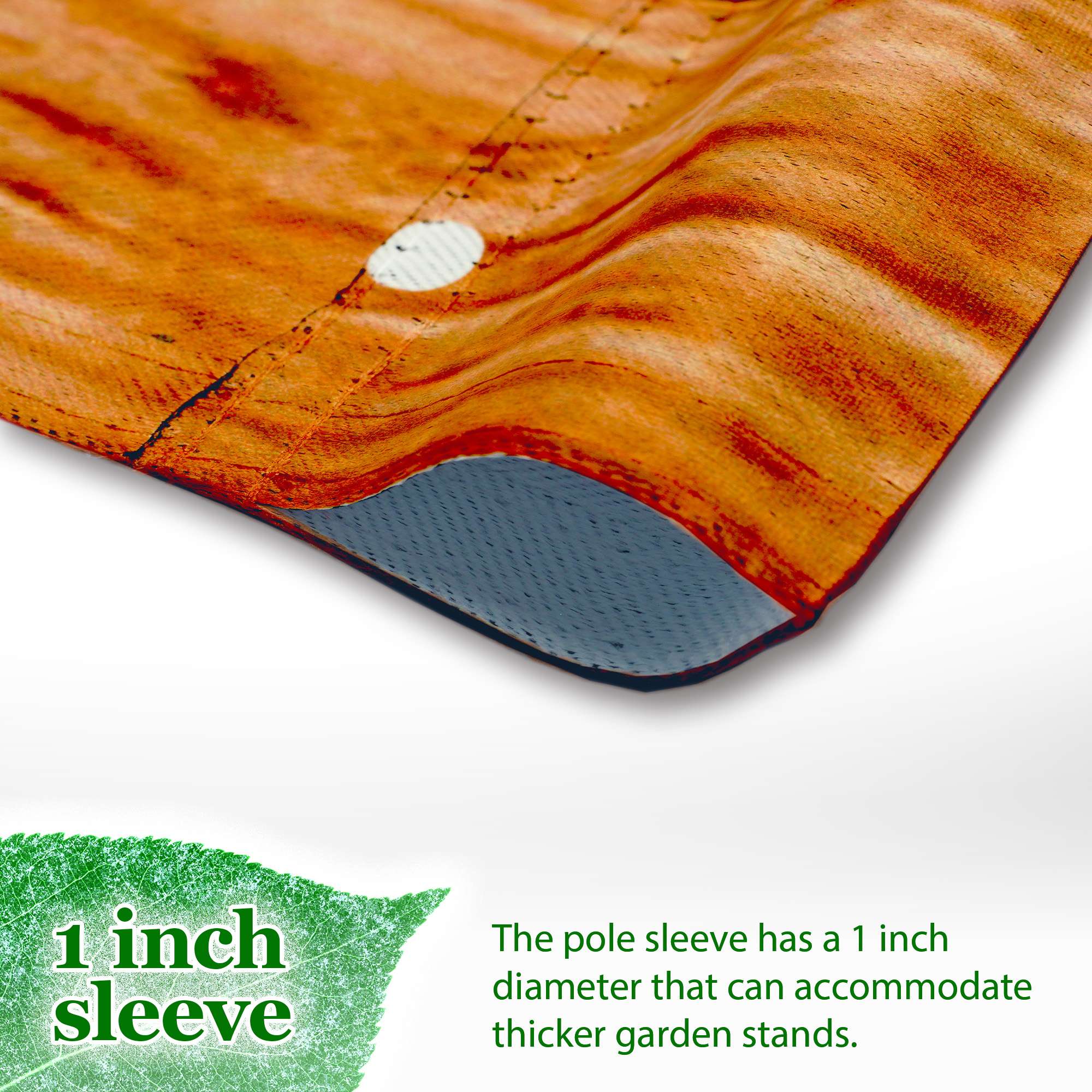 1 inch sleeve

The pole sleeve has a 1 inch diameter that can accommodate thicker garden stands.