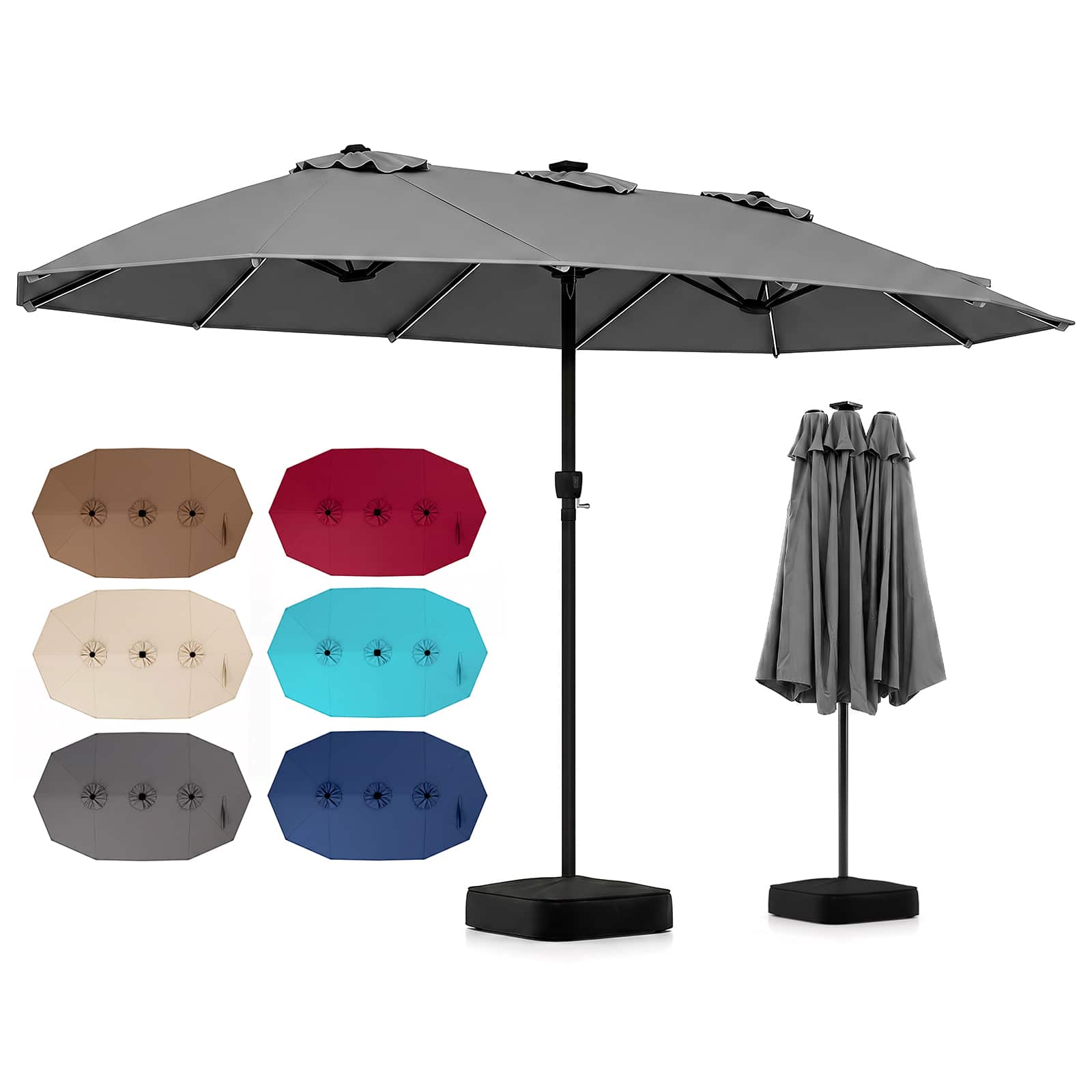 Costway - 15.5 FT Extra-Large Patio Umbrella with Base Included, 12 Ribs, 12 Light Modes - Gray price history on PriceWatchPro