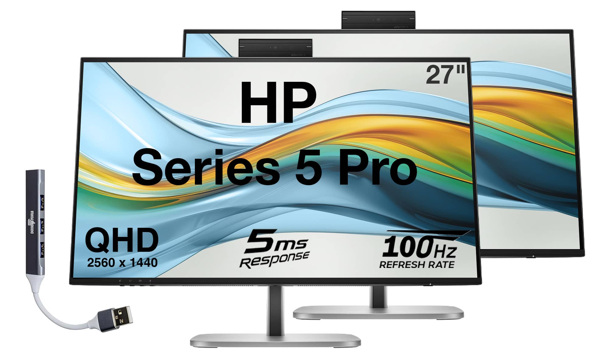 HP - Series 5 Pro 27" QHD IPS Monitor With 5ms Response Time, Anti Glare, Flicker Free, Displayport, HDMI & DKZ 2 Pack - Black/Silver