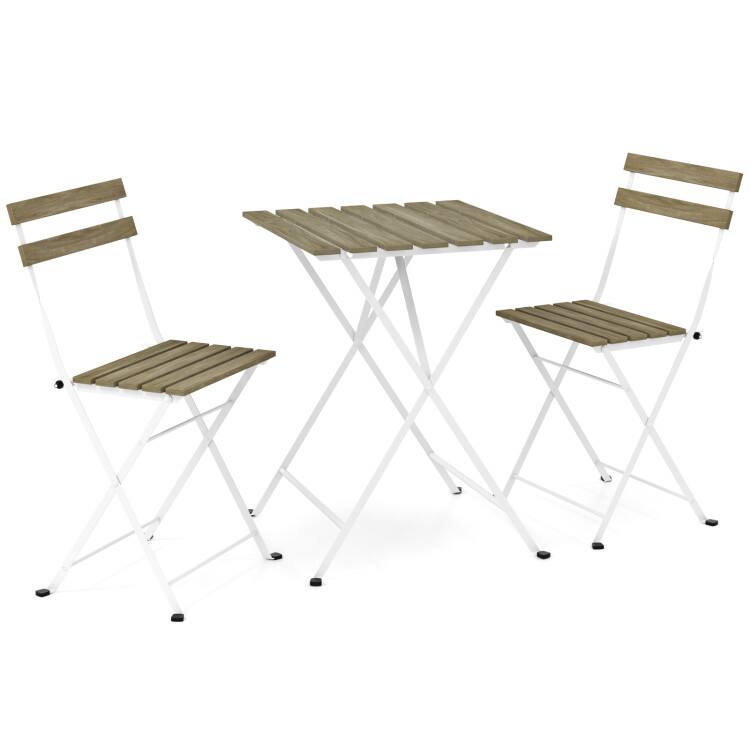 Alt View 2. Mondawe - 3 Piece Patio Acacia Wood Bistro Set with Folding Chairs and Slatted Tabletop - Grey.