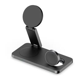 YONWAY - Foldable Wireless Charging Station, Magnetic Fast Charger Stand with Adapter for Apple iPhone, Airpods, Apple Watch - Black