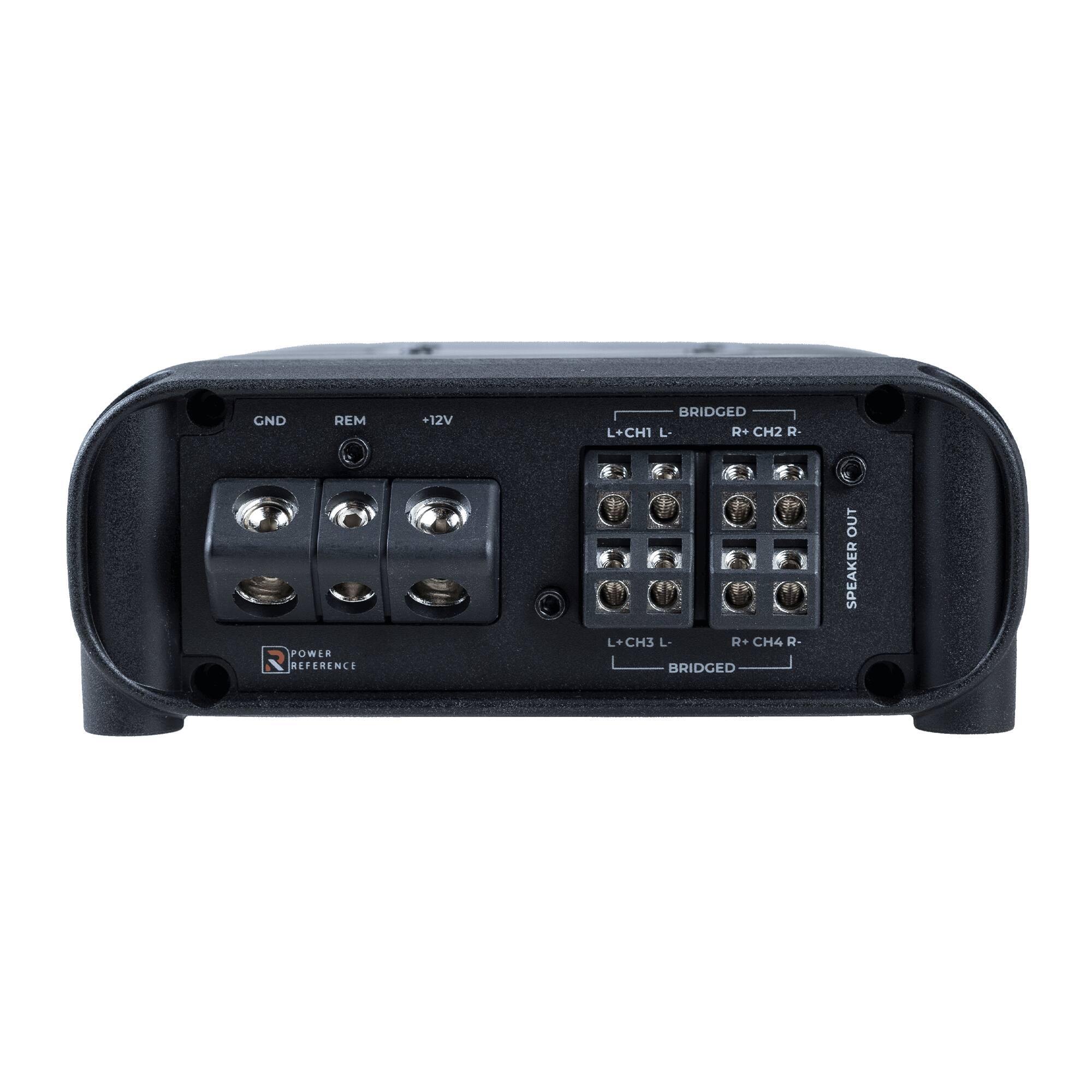 GND REM +12V BRIDGED L+CH1 L R+ CH2 R POWER REFERENCE L +CH3 L. R+ CH4 R- BRIDGED OUT SPEAKER
