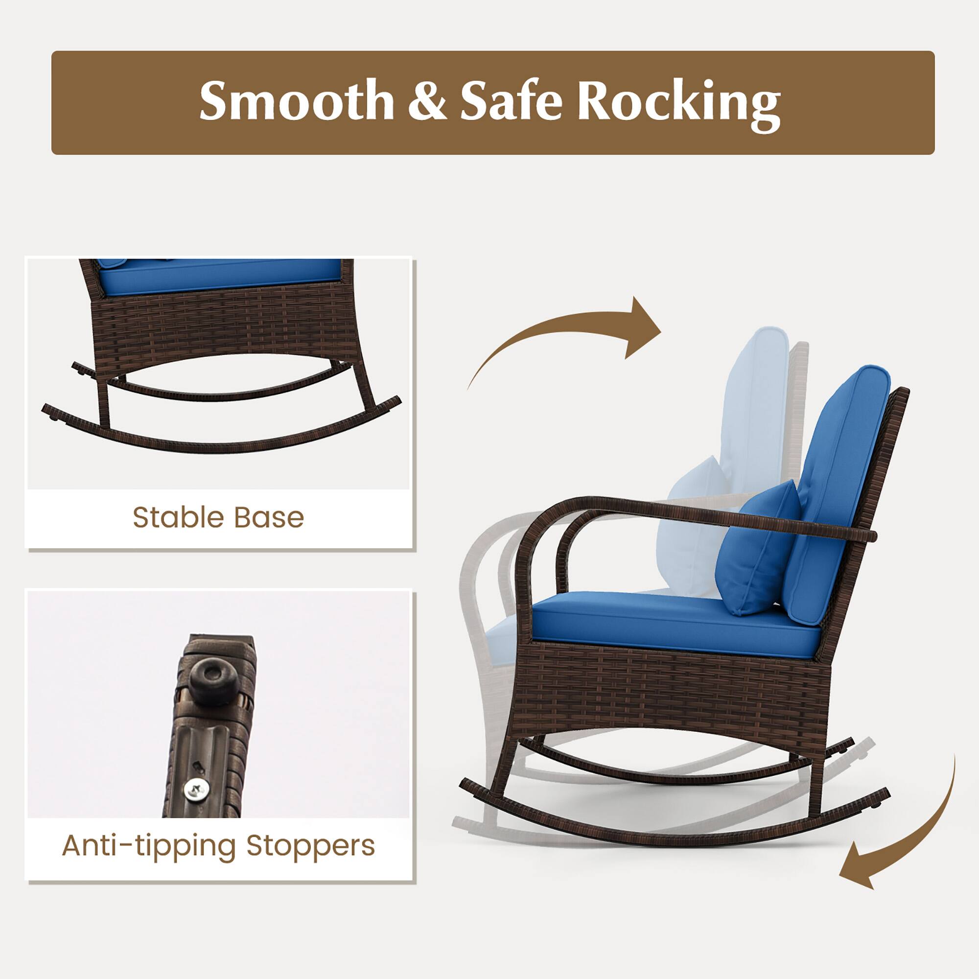 Smooth & Safe Rocking
Stable Base
Anti-tipping Stoppers