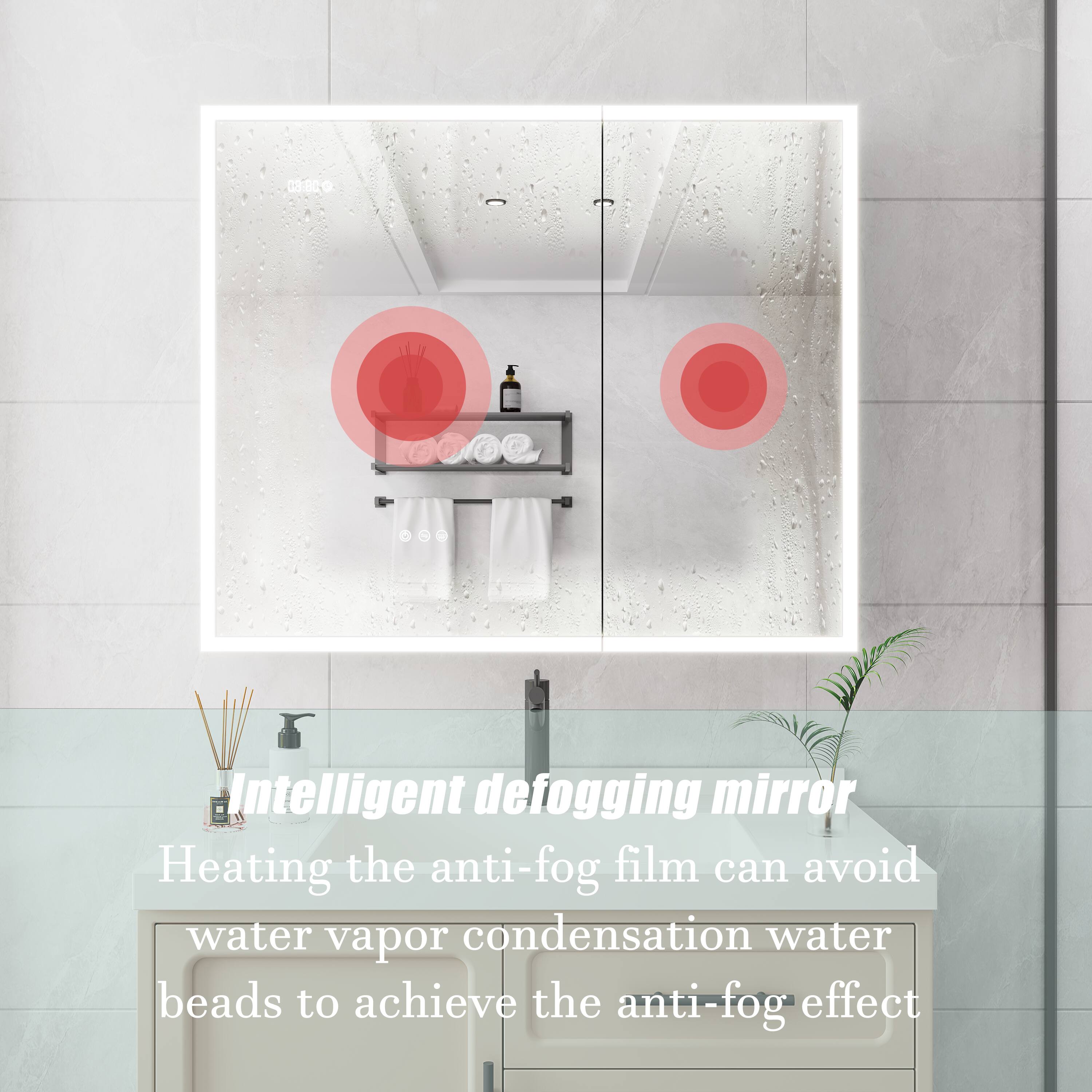 Intelligent defogging mirror  
Heating the anti-fog film can avoid water vapor condensation water beads to achieve the anti-fog effect