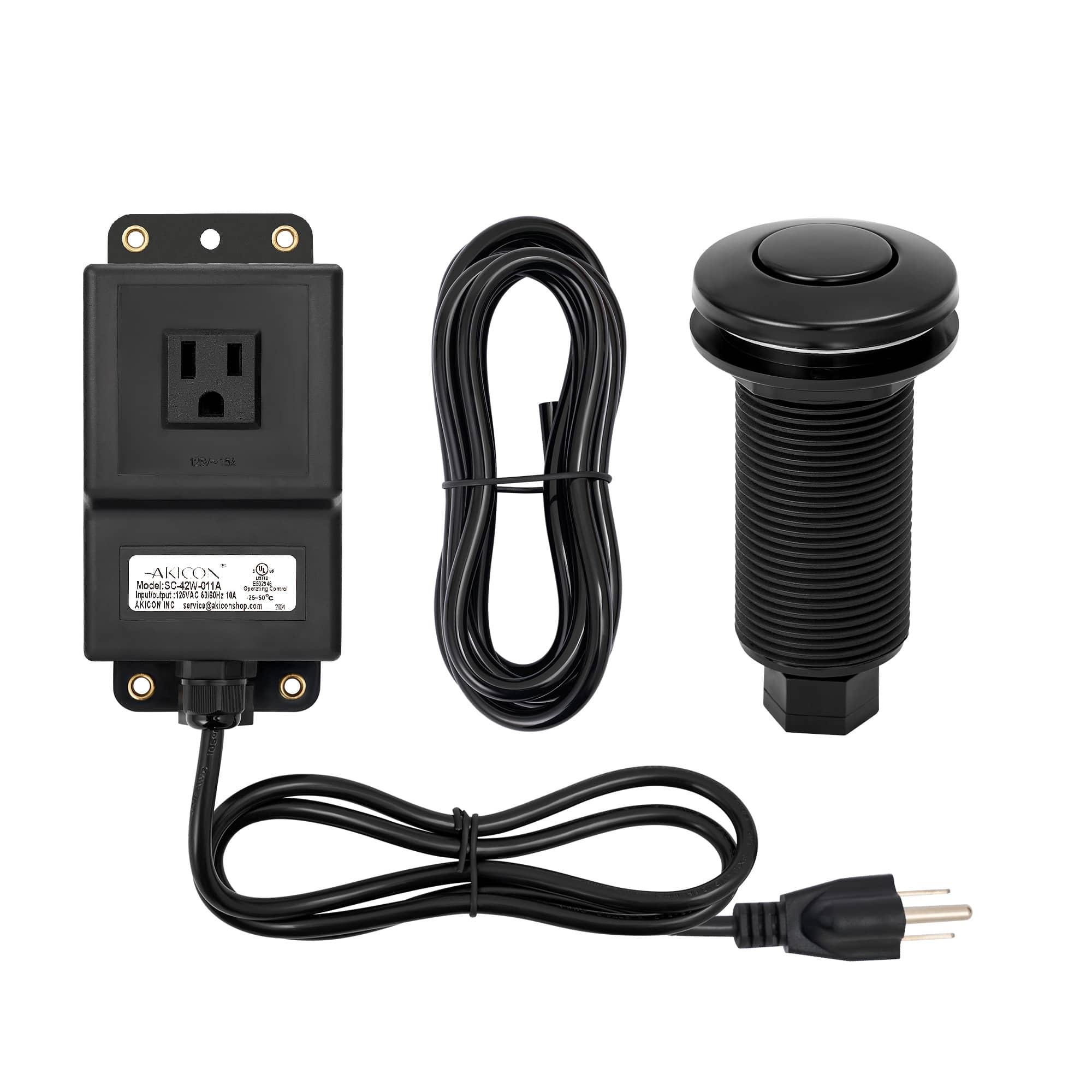 Akicon - Sink Top/Counter Top Single Outlet Garbage Disposal Kitchen Air Switch Kit - Matte Black