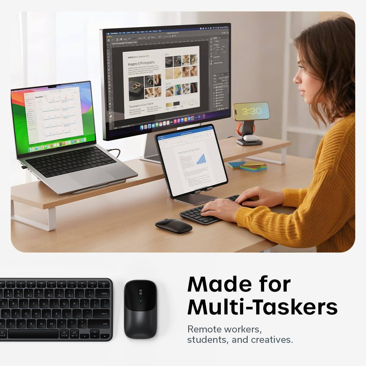 Imagery & Photography  
Typography & Color Theory  

Made for Multi-Taskers  
Remote workers, students, and creatives.