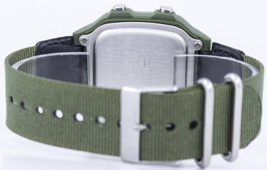 Back. Casio - Illuminator Digital AE-1200WHB-3BV Mens Watch World Time Alarm Stopwatch Timer 100M - Olive Green and Black.