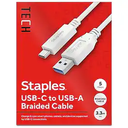 Staples TECH - USB-C to USB-A Charging Cable, 3.3 ft., White (ST62316) - White