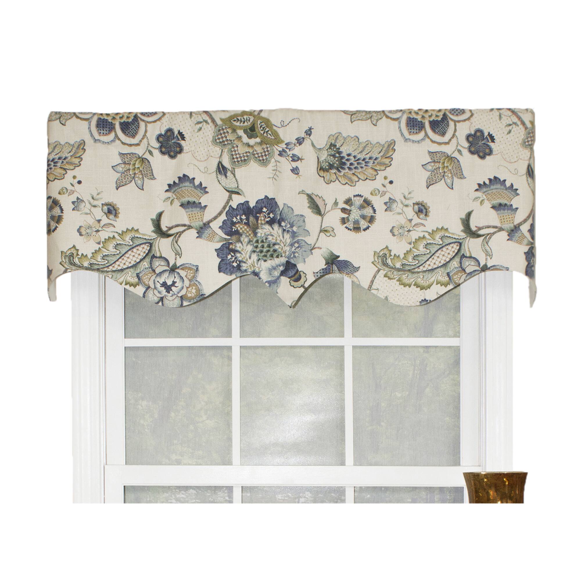 Angle. RLF Home - RLF Home Ophelia Regal Style All Season 3" Rod Pocket Valance 50" x 17" Blue - Blue.