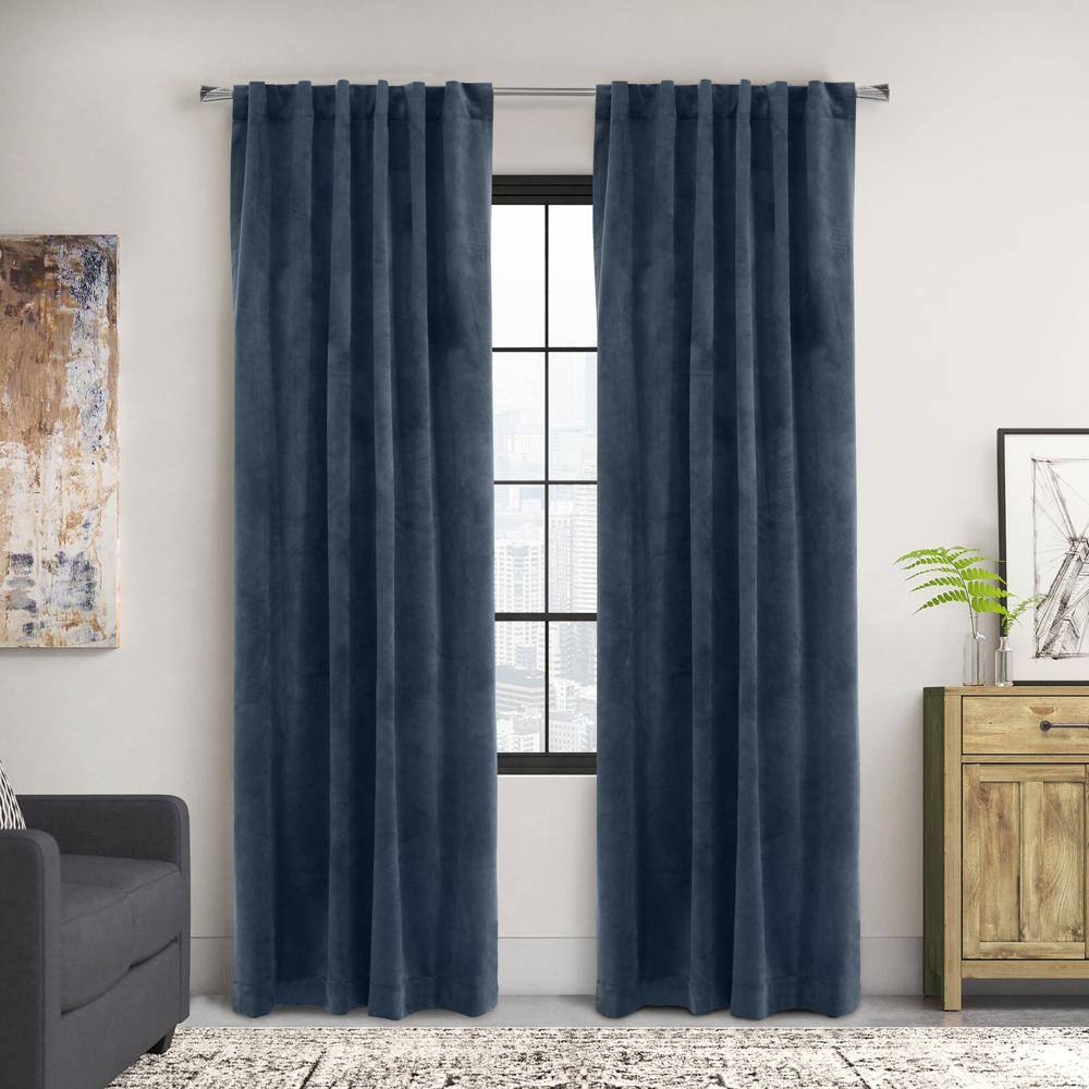 Angle. Commonwealth Home Fashions - Thermaplus Seren Room Darkening Window Treatment Dual Header Curtain Panel for Bedroom Livingroom 50" x 84" Navy - Navy.