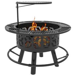 HTUTWOO - 2-in-1 Fire Pit & BBQ Grill - 33" Portable Wood Burning Firepit with Adjustable Cooking Grate, Pan and Poker