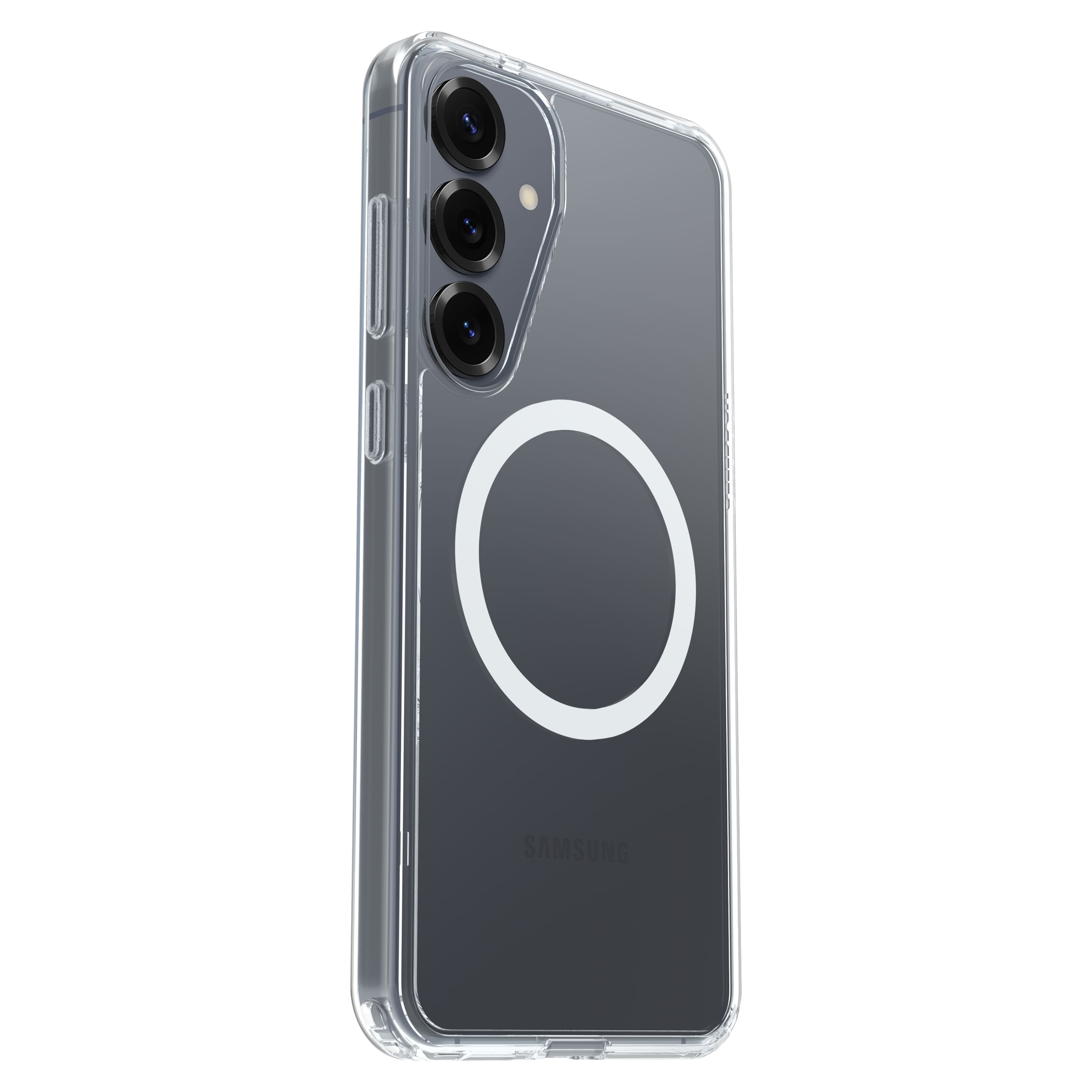 Left. OtterBox - Symmetry Series Hard Shell with Magnets for Samsung Galaxy S25+ - Clear.