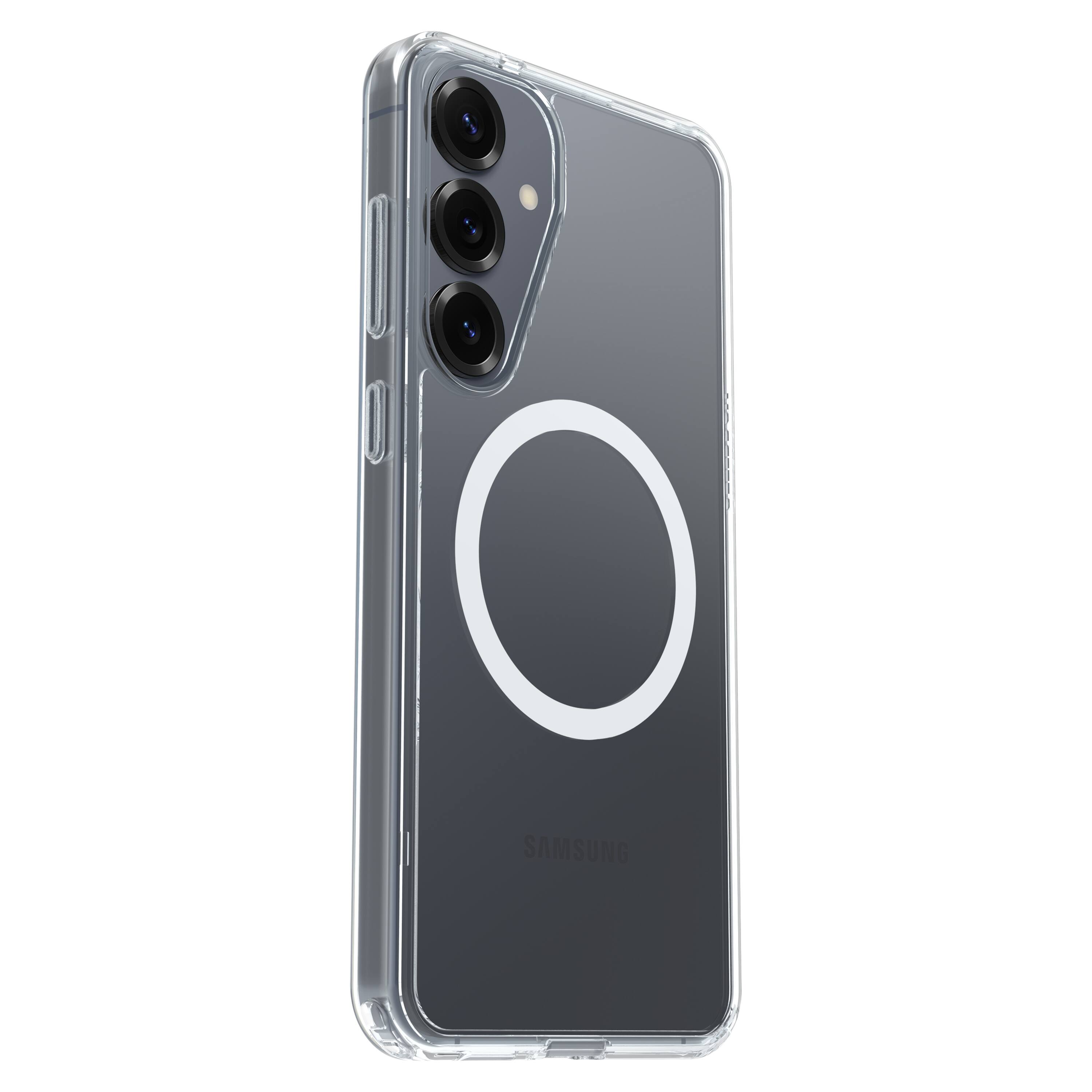 Left. OtterBox - Symmetry Series Hard Shell with Magnets for Samsung Galaxy S25+ - Clear.