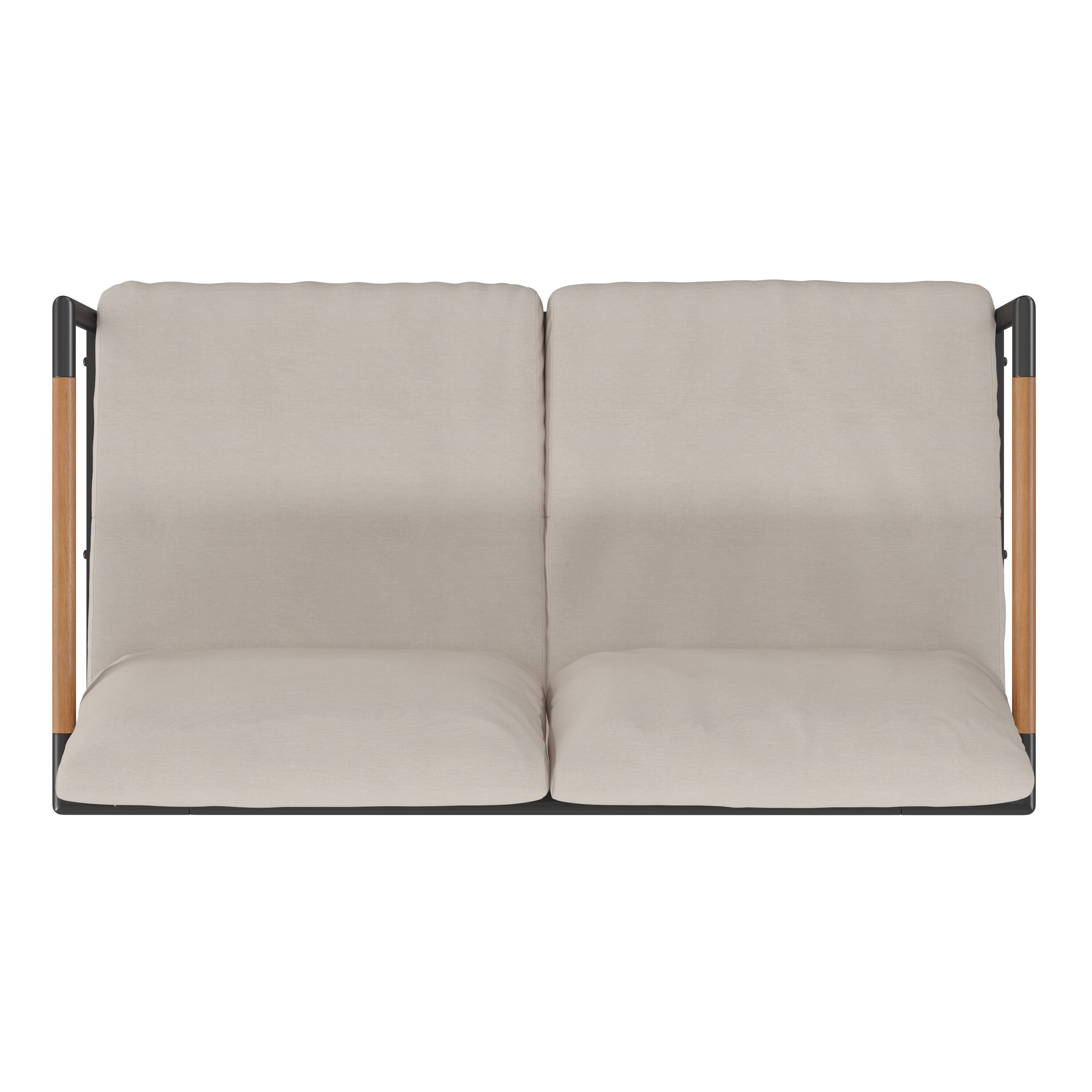 Alt View 8. Emma + Oliver - Aluminum Frame Loveseat with Teak Arm Accents and Plush Cushions - Beige.