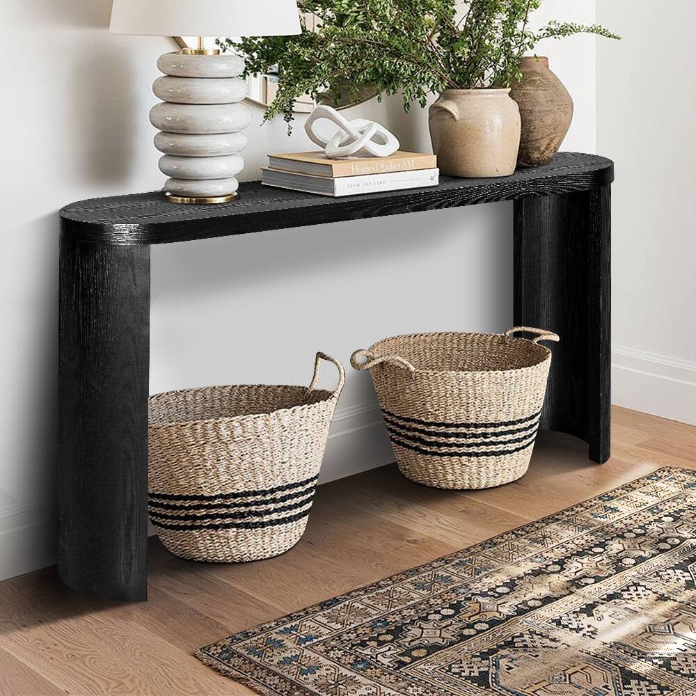 Alt View 1. Loheer - Loheer 60 inch black console table reversible curved legs oval entryway table - Black.