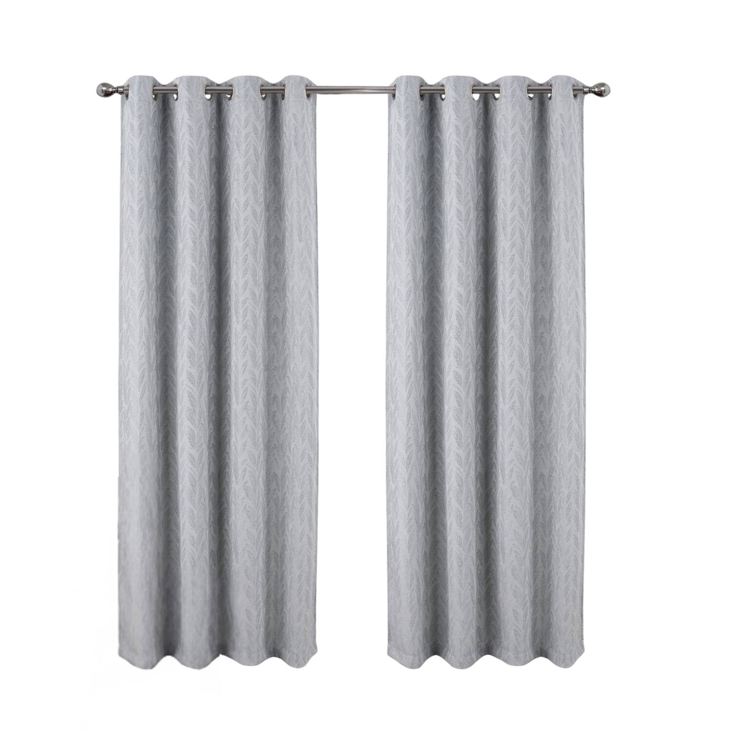 Front. RT Designers Collection - RT Designers Collection 100% Polyester 270 GSM Reba Luxury Jacquard Blackout Grommet Curtain Panel 54" x 90" Grey - Grey.