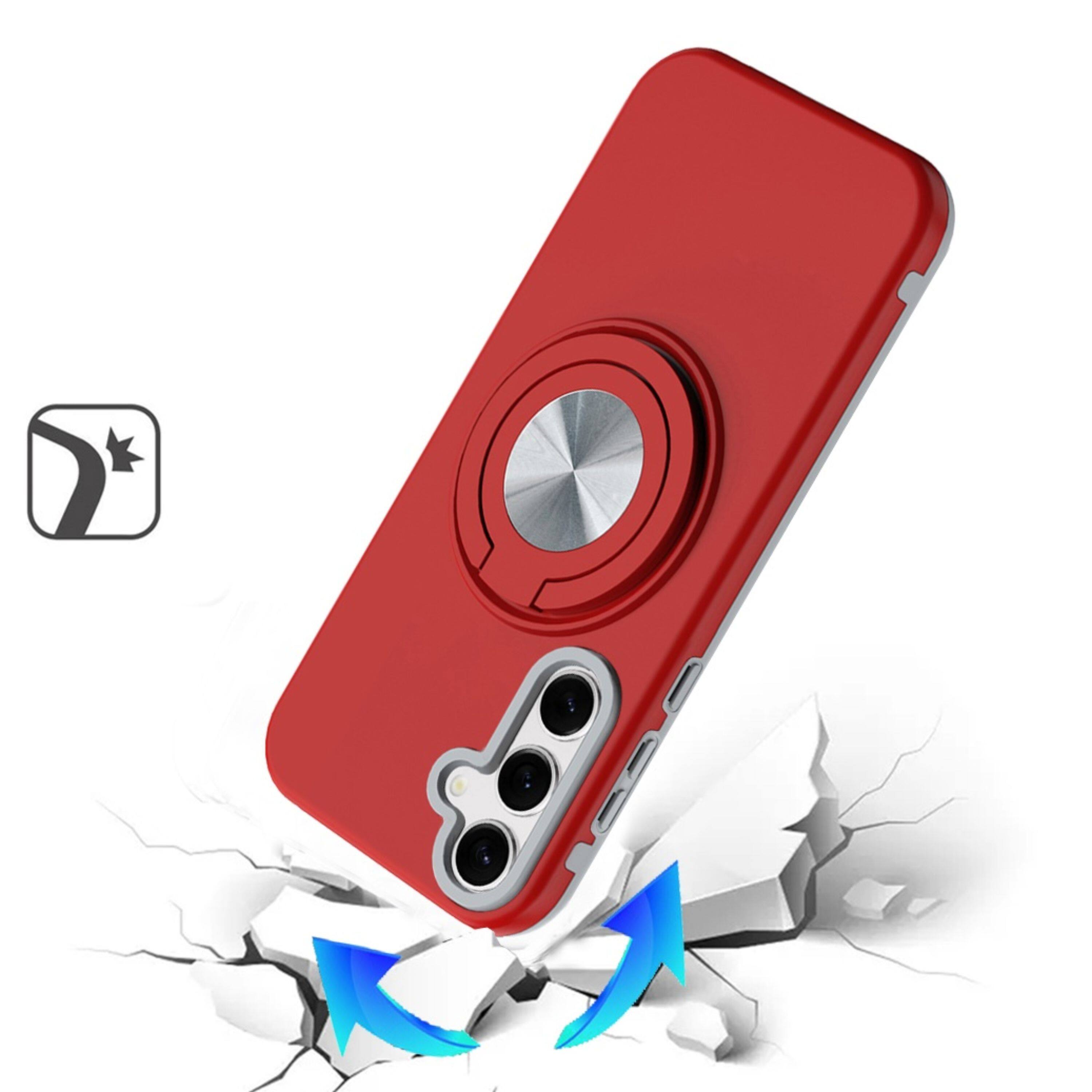 Left. Kitcheniva - Shockproof Phone Case With 360 Rotating Stand & Tempered Glass For Samsung Galaxy S26+ Red - Red.