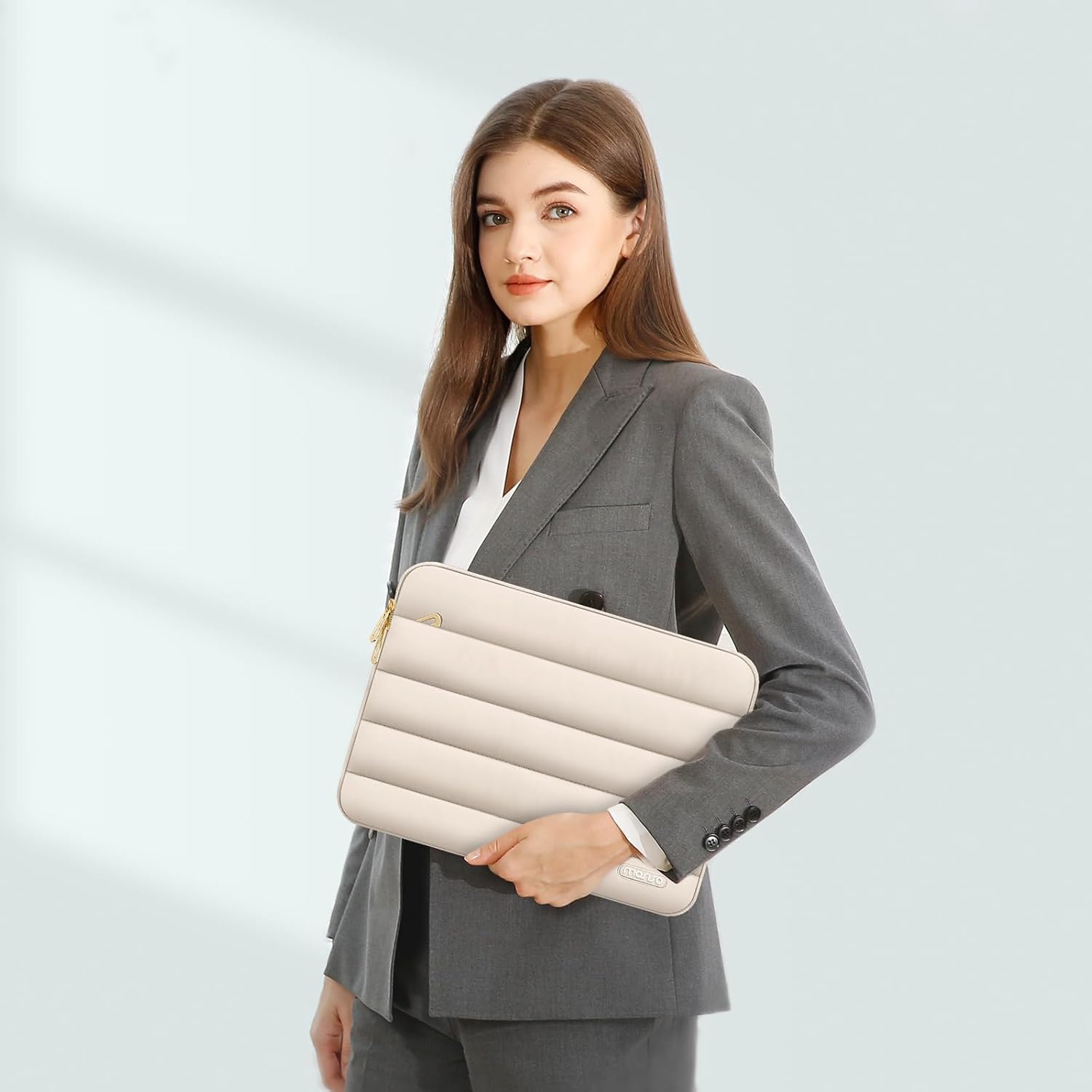 Alt View 2. mosiso - Puffy Laptop Sleeve 15-15.6 inch for MacBook Pro 16, HP Dell ASUS Acer Toshiba Lenovo Notebook - Sand.