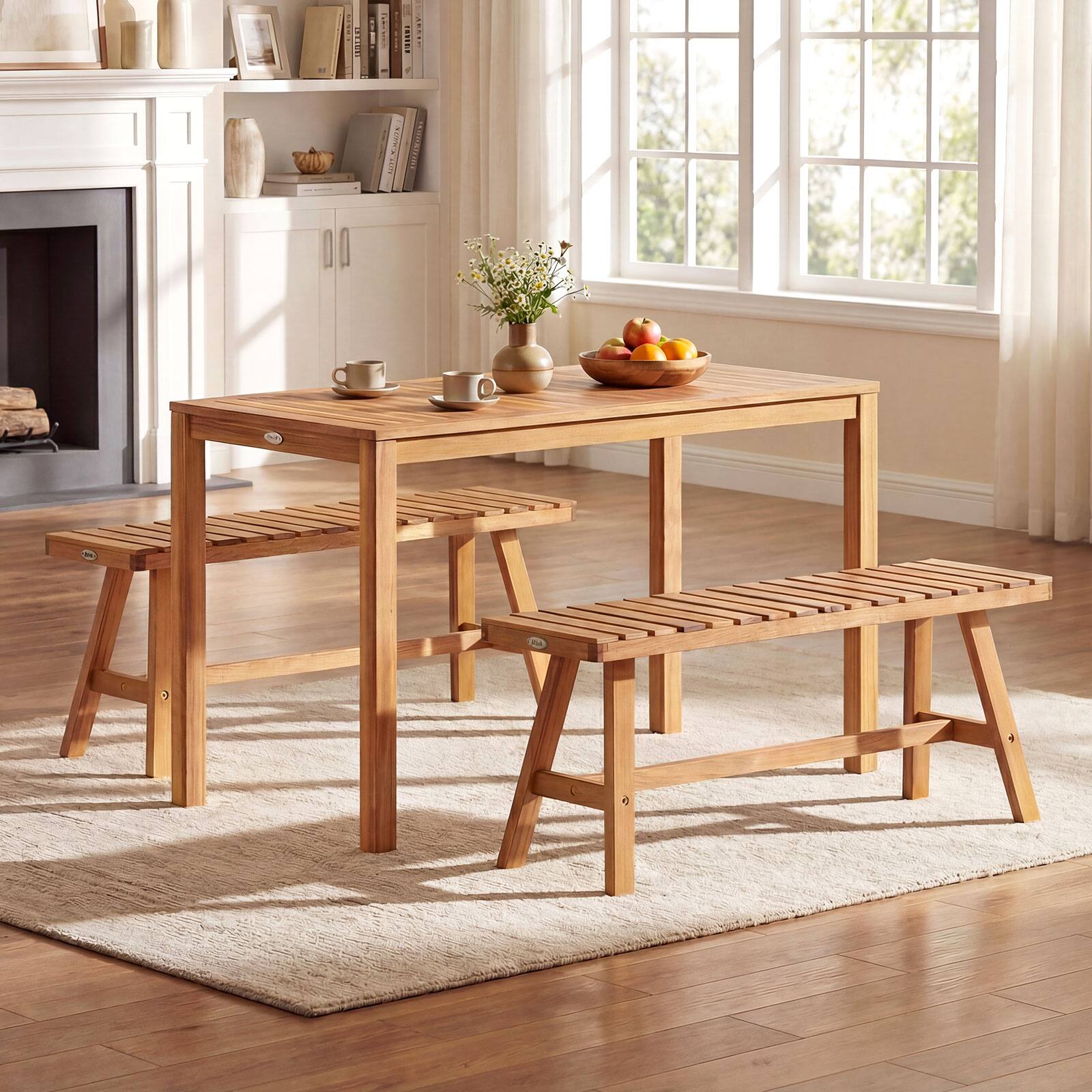 Alt View 3. Gymax - Gymax 2PCS Acacia Wood Outdoor Garden Bench w/Slatted Seat 800 lbs Capacity for Front - Yellow.