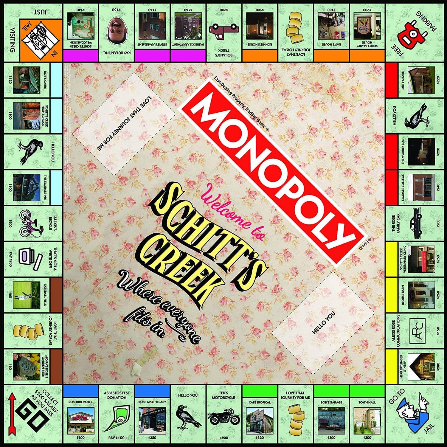 Sure, here is the corrected and grouped text from the image:

---

**MONOPOLY**

**Welcome to Schitt's Creek**  
*Where everyone fits in.*

**GO**

**JAIL**

**GO TO JAIL**

**GO TO JAIL**

**GO TO JAIL**

**GO TO JAIL**

**GO TO JAIL**

**GO TO JAIL**

**GO TO JAIL**

**GO TO JAIL**

**GO TO JAIL**

**GO TO JAIL**

**GO TO JAIL**

**GO TO JAIL**

**GO TO JAIL**

**GO TO JAIL**

**GO TO JAIL**

**GO TO JAIL**

**GO TO JAIL**

**GO TO JAIL**

**GO TO JAIL**

**GO TO JAIL**

**GO TO JAIL**

**GO TO JAIL**

**GO TO JAIL**

**GO TO JAIL**

**GO TO JAIL**

**GO TO JAIL**

**GO TO JAIL**

**GO TO JAIL**

**GO TO JAIL**

**GO TO JAIL**

**GO TO JAIL**

**GO TO JAIL**

**GO TO JAIL**

**GO TO JAIL**

**GO TO JAIL**

**GO TO J