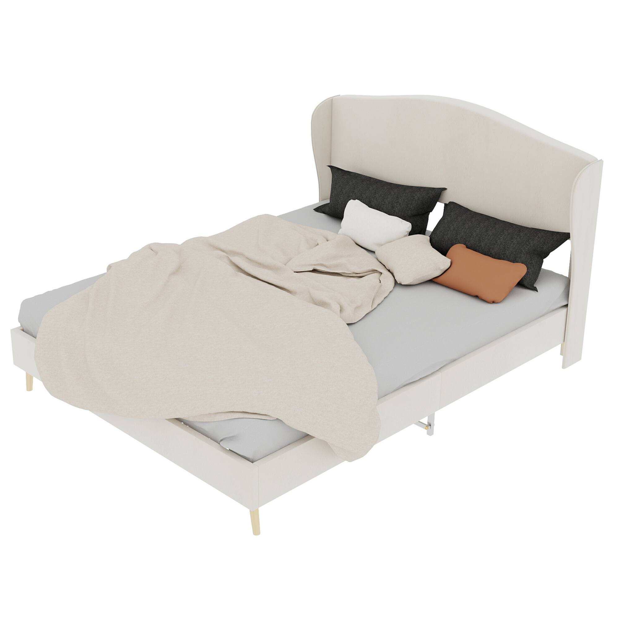 Alt View 5. GOODSILO - Luxury Velvet Upholstered Bed with Tufted Headboard for Master Bedroom Queen Size Gray - Beige.