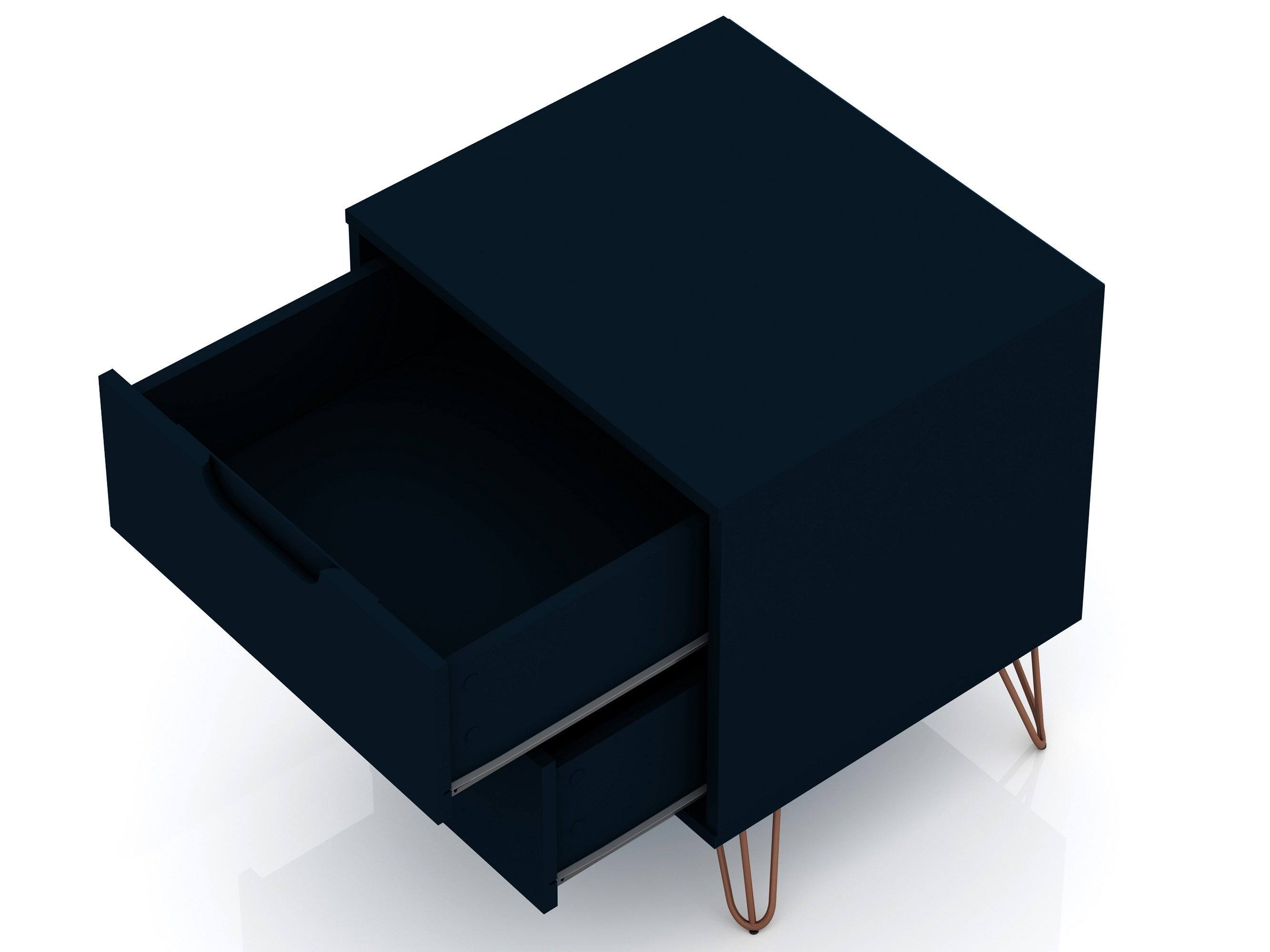 Alt View 2. Manhattan Comfort - Rockefeller Mid-Century Modern 20" Nightstand - Set of 2 - Midnight Blue.