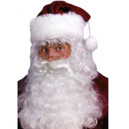 Front. Fun World - 8" White Santa Claus Beard Wig and Eyebrows Christmas Unisex Adult Costume Accessory - One Size - White.