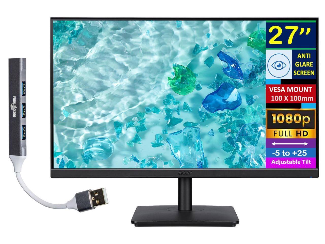 27" Anti Glare Screen  
Torm Dock  
VESA Mount 100 x 100mm  
1080p Full HD  
-5 to +25 Adjustable Tilt  
Acer