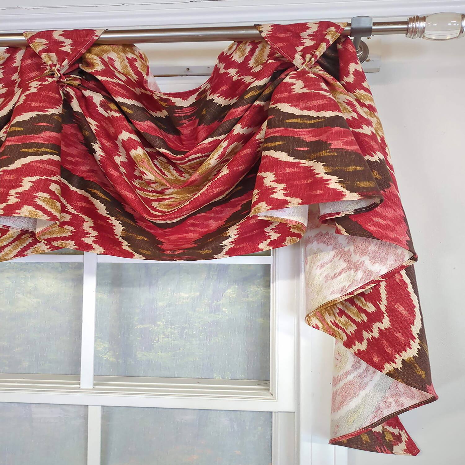 Left. RLF Home - RLF Home Begonia 3-S Victory 100% Cotton Tab Top Swag Window Curtain 54" x 25" Red - Red.