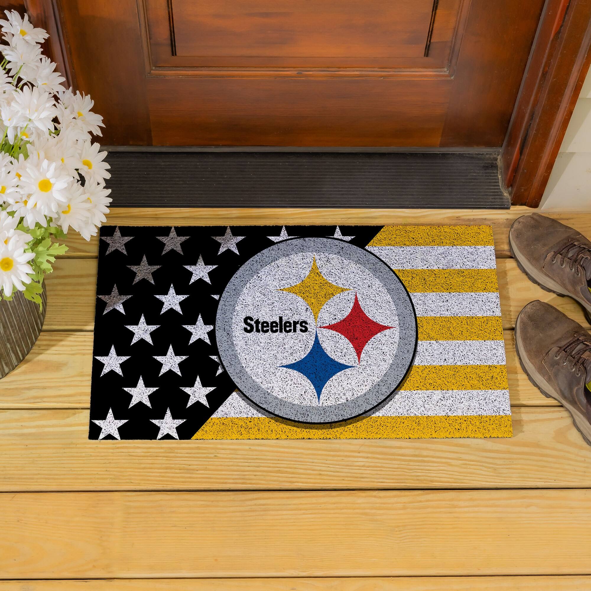 Alt View 3. Evergreen Enterprises - Pittsburgh Steelers 16" x 28" Stars & Stripes Patriotic Turf Mat - Multicolor.
