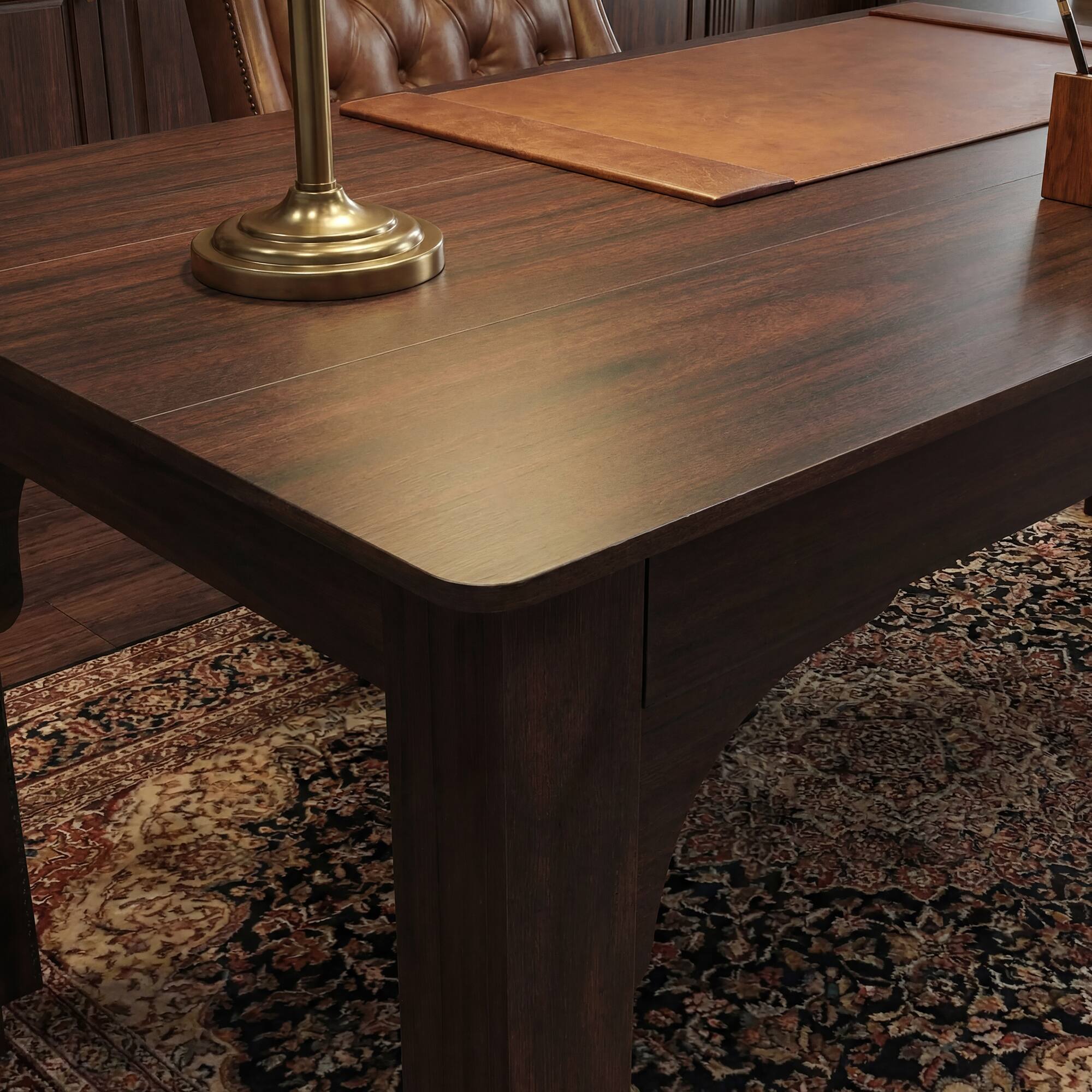 Alt View 3. Famapy - 6-Drawer Retro Desk & Dining Table – 69" Brown Woodgrain Multipurpose Workstation for Home Office, Study, or Kitchen - Brown.