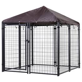 Pawhut - 4.6'x4.6'x5' Outdoor Dog Kennel, Welded Wire Heavy Duty Run, Waterproof/UV Cover, S&M Dogs