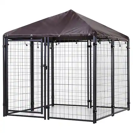 Front. Pawhut - Dog Kennel Outdoor Dog Run W/ Water-resistant Cover - Black.