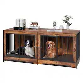 VEVOR - 75" Dog Crate Furniture for 2 Dogs, Extra Large Double Dog Crate Furniture Large Breed with Divider & Double Doors