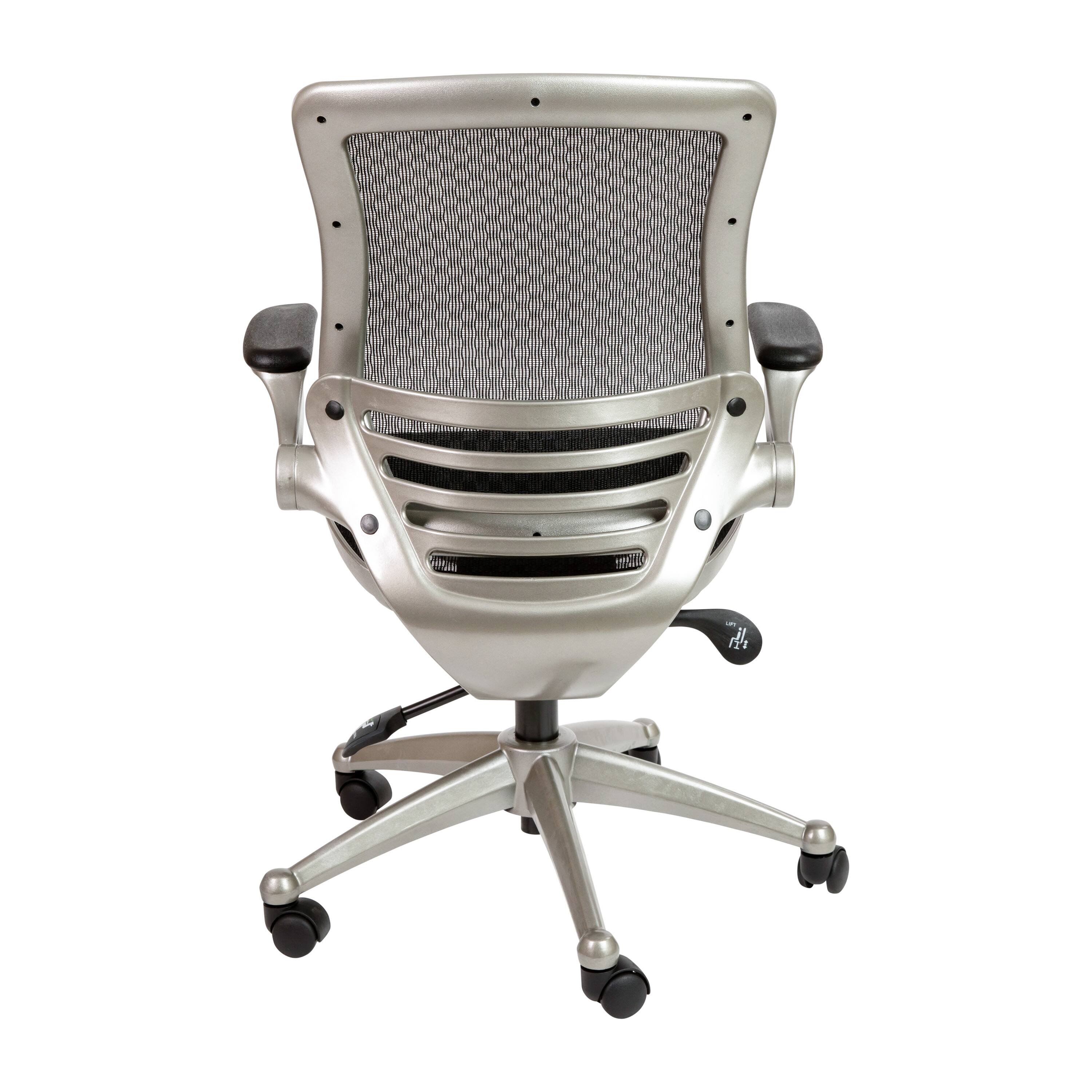Alt View 5. Emma + Oliver - Mid-Back Transparent Mesh Executive Swivel Office Chair with Flip-Up Arms - Black Mesh/Graphite Silver Frame.