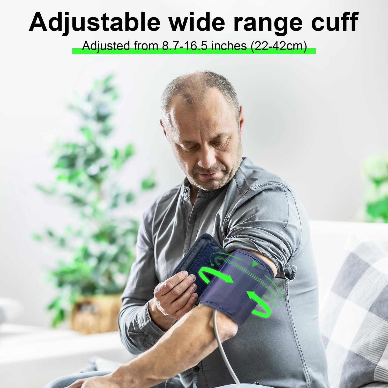 Adjustable wide range cuff  
Adjusted from 8.7-16.5 inches (22-42cm)