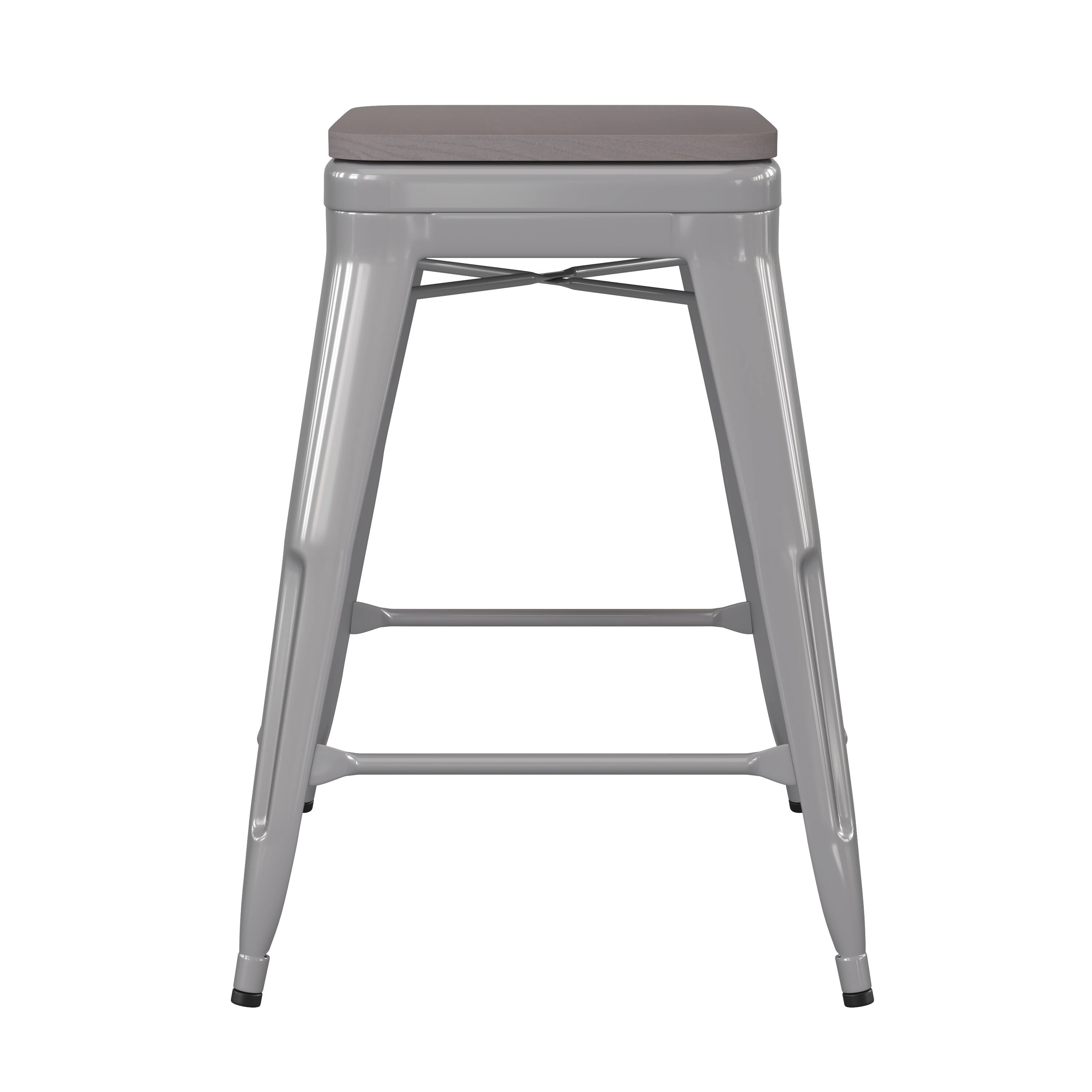 Alt View 16. Alamont Home - Kai Indoor/Outdoor Backless Counter Stool with Poly Seat - Silver/Gray - Silver/Gray.