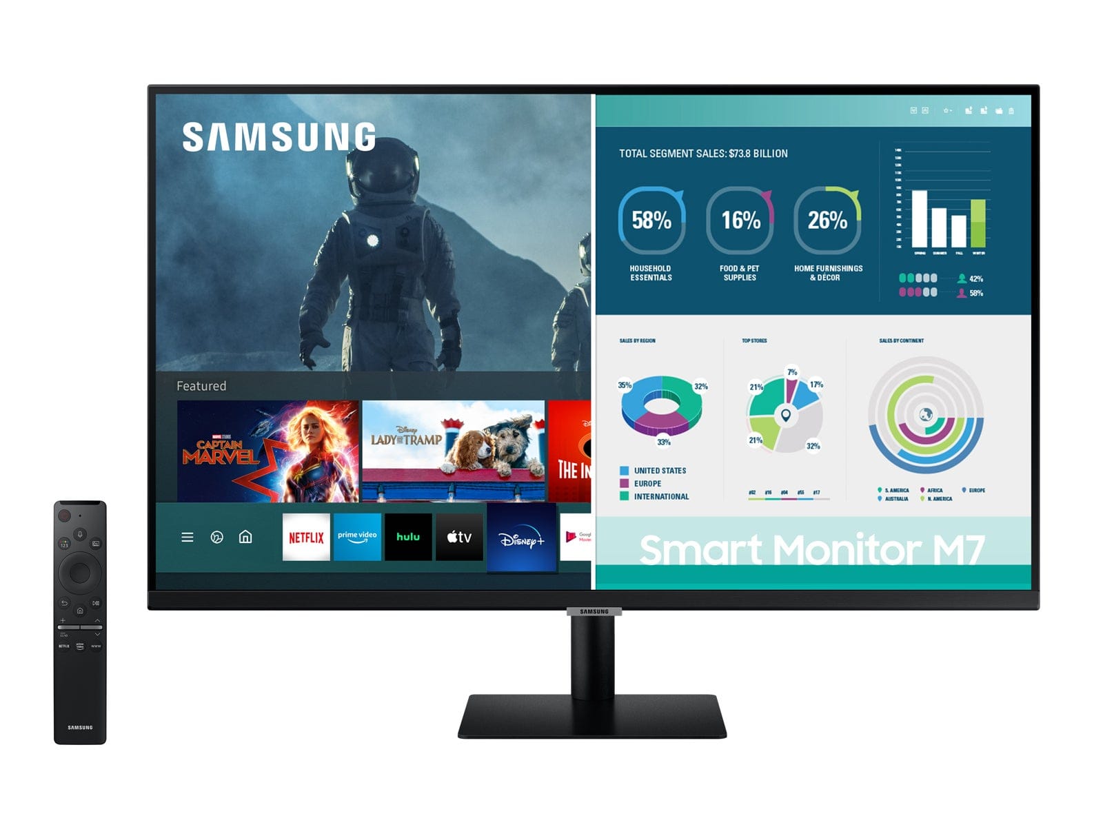 Front. Samsung - AM702 Series 32" Smart Tizen 4K UHD Monitor (HDMI, USB-C) - Black.