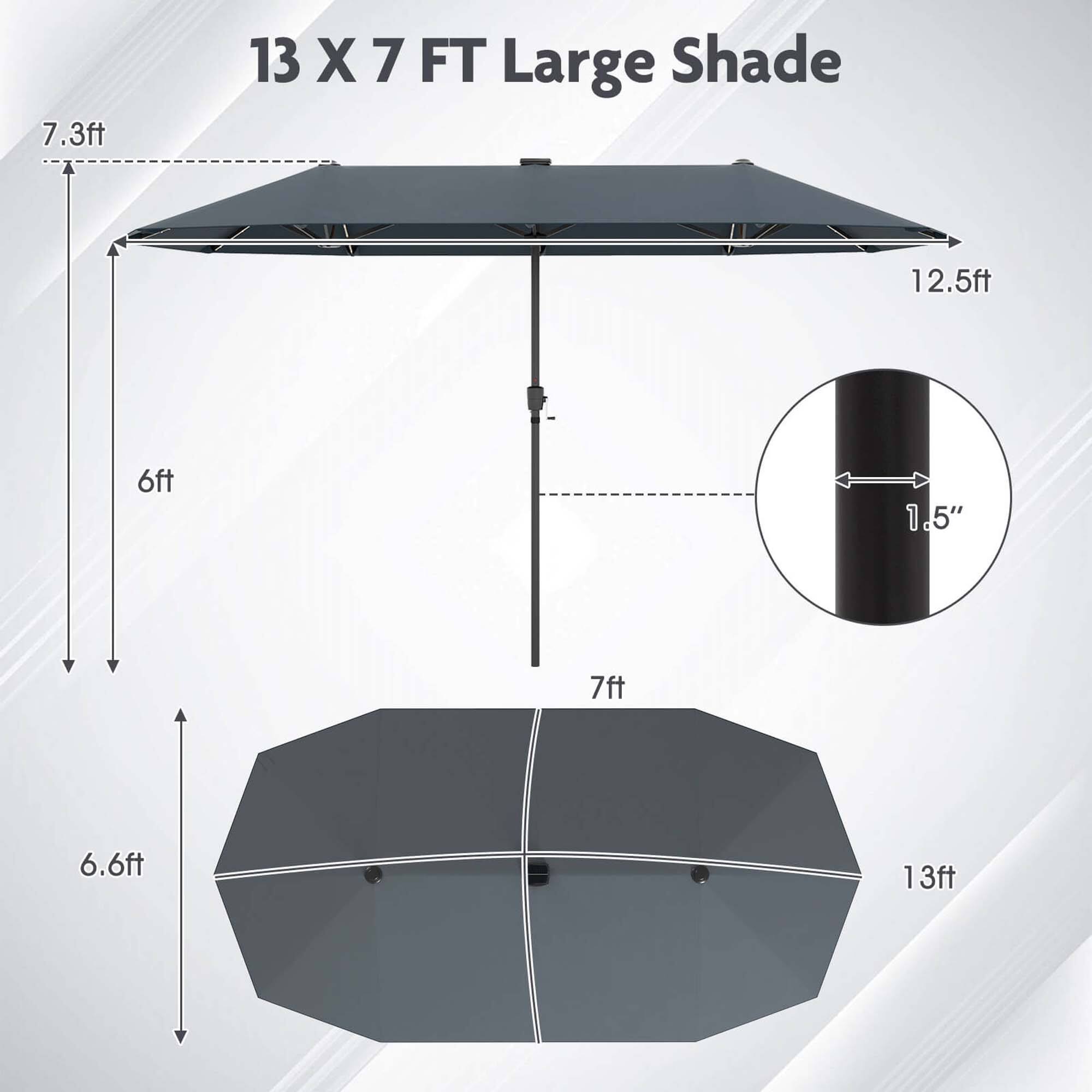 13 X 7 FT Large Shade, 7.3ft, 12.5ft, 6ft, 1.5", 7ft, 6.6ft, 13ft