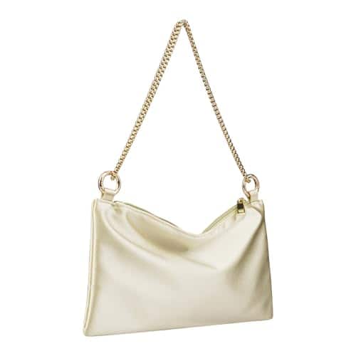 Fabibe - Women Satin Evening Handbag Wedding Prom Clutch Purse Formal Cocktail Party Clutches Shoulder Bag With 2 Chains - Champagne Satin