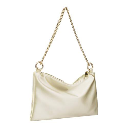 Fabibe - Women Satin Evening Handbag Wedding Prom Clutch Purse Formal Cocktail Party Clutches Shoulder Bag With 2 Chains - Champagne Satin